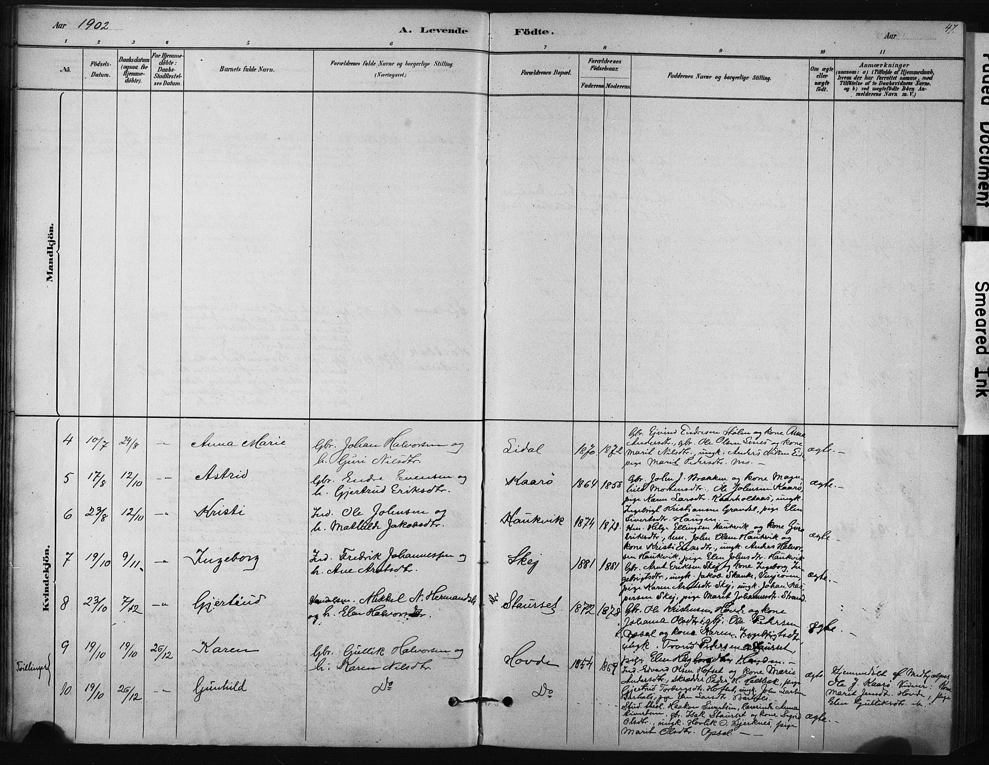 Ministerialprotokoller, klokkerbøker og fødselsregistre - Sør-Trøndelag, SAT/A-1456/631/L0512: Parish register (official) no. 631A01, 1879-1912, p. 47