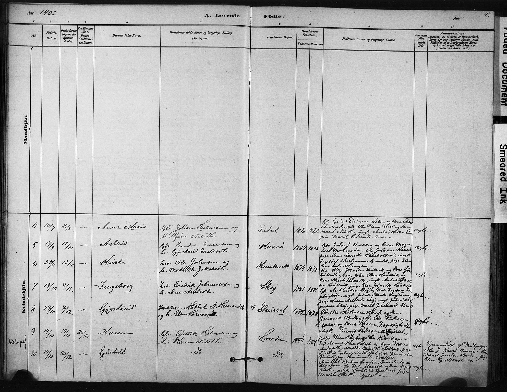 Ministerialprotokoller, klokkerbøker og fødselsregistre - Sør-Trøndelag, AV/SAT-A-1456/631/L0512: Parish register (official) no. 631A01, 1879-1912, p. 47