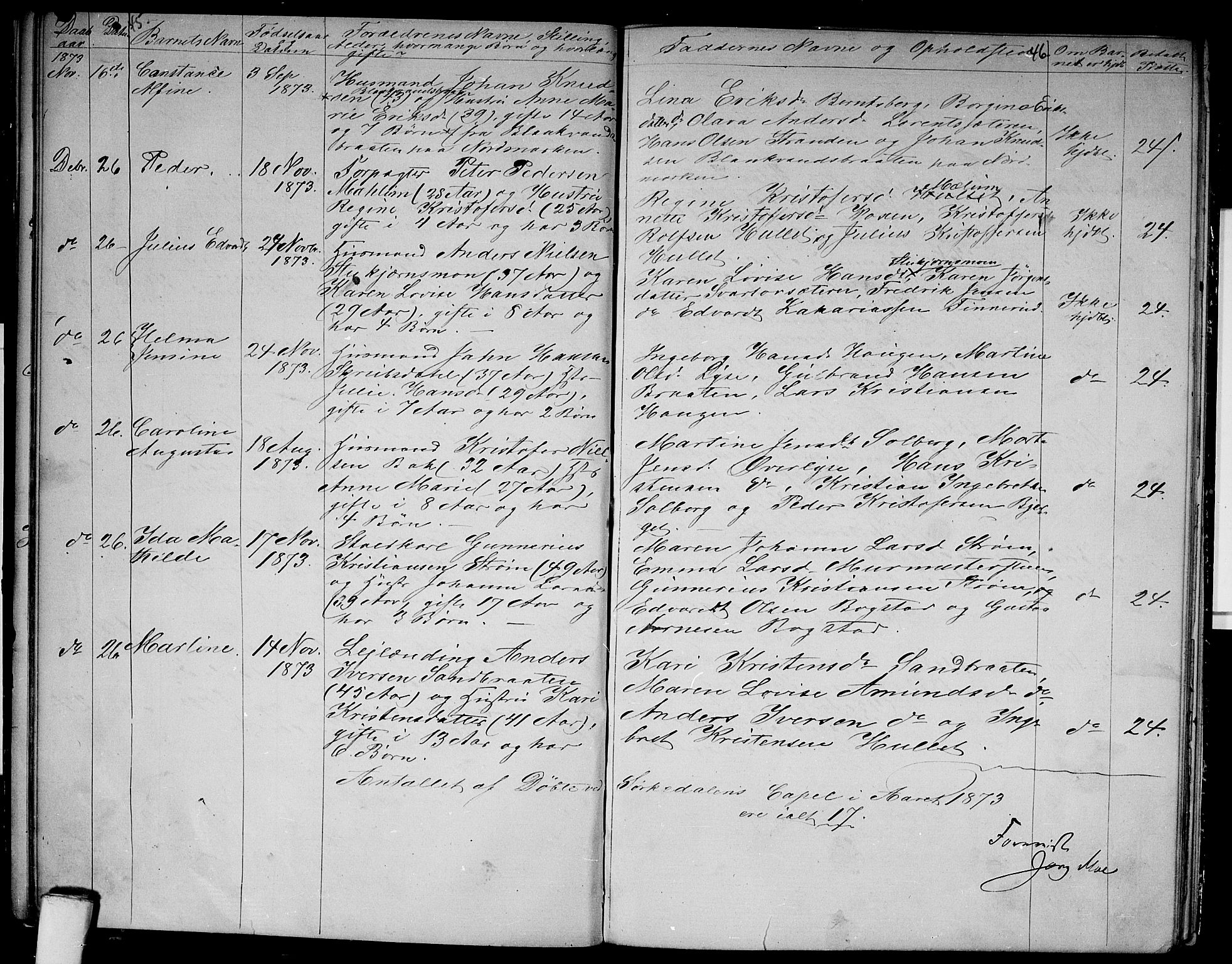 Vestre Aker prestekontor Kirkebøker, AV/SAO-A-10025/G/Gb/L0001: Parish register (copy) no. II 1, 1865-1881, p. 45-46