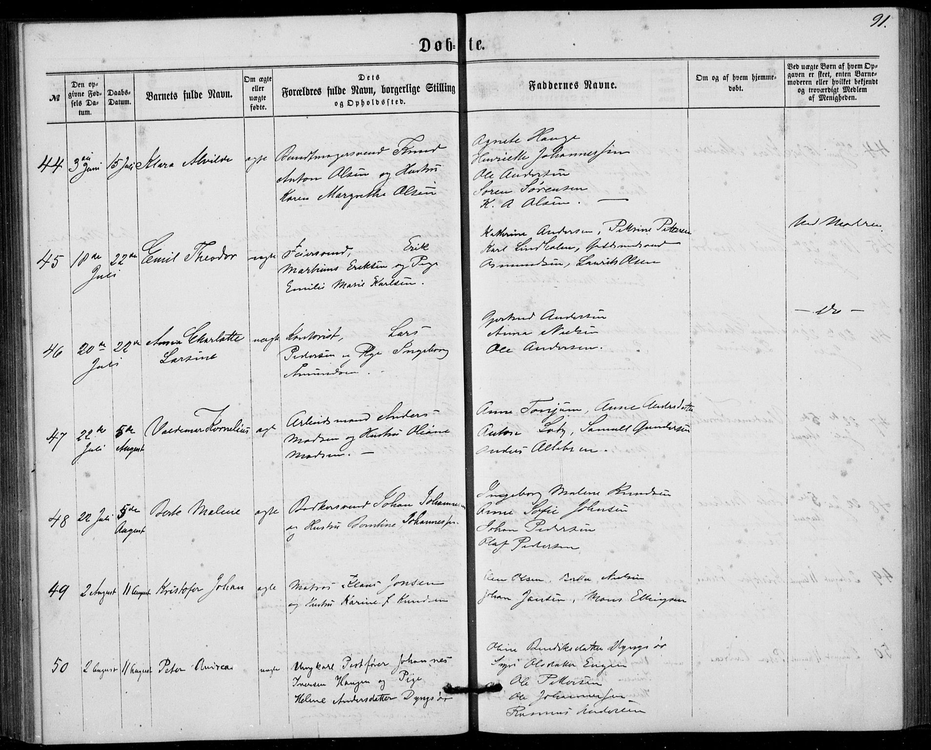Fødselsstiftelsens sokneprestembete, ført av overlegen*, SAB/-: Parish register (official) no. A 1, 1863-1883, p. 91