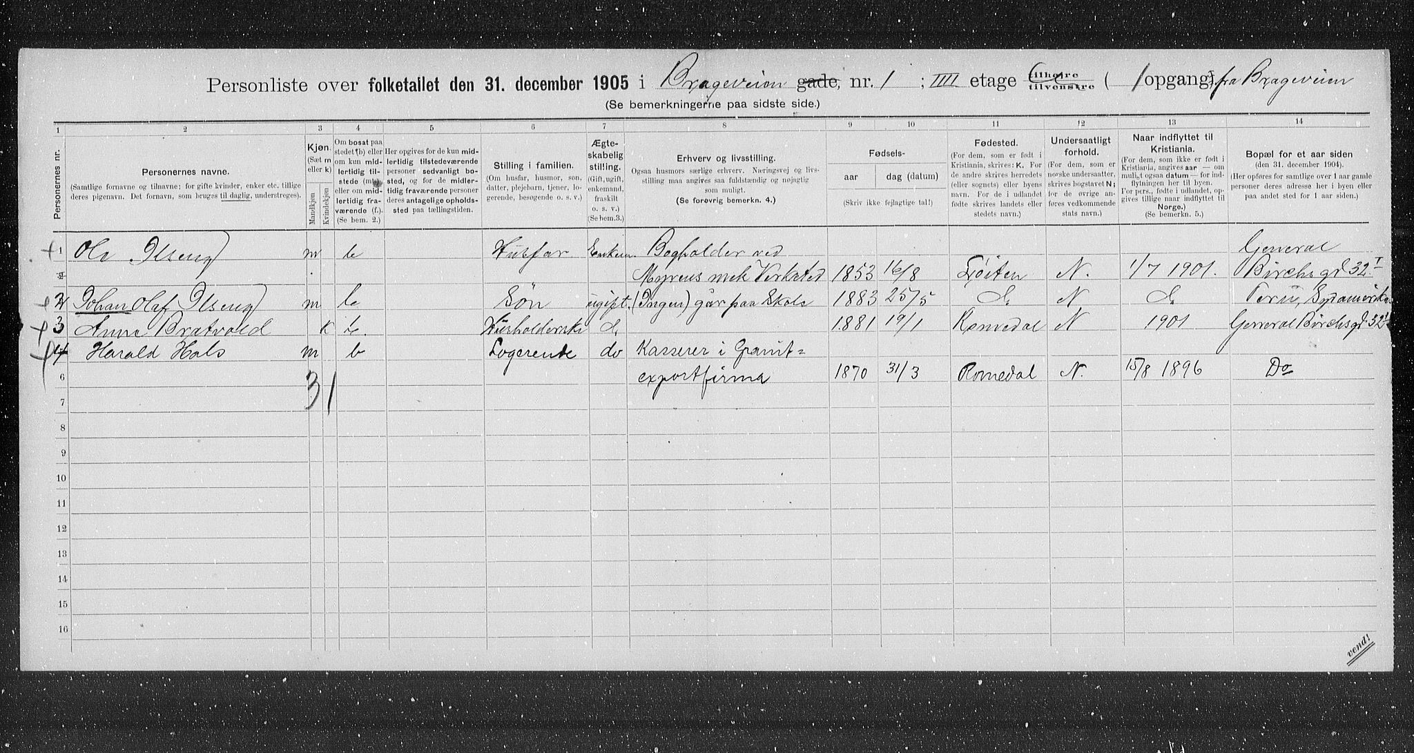 OBA, Municipal Census 1905 for Kristiania, 1905, p. 4105