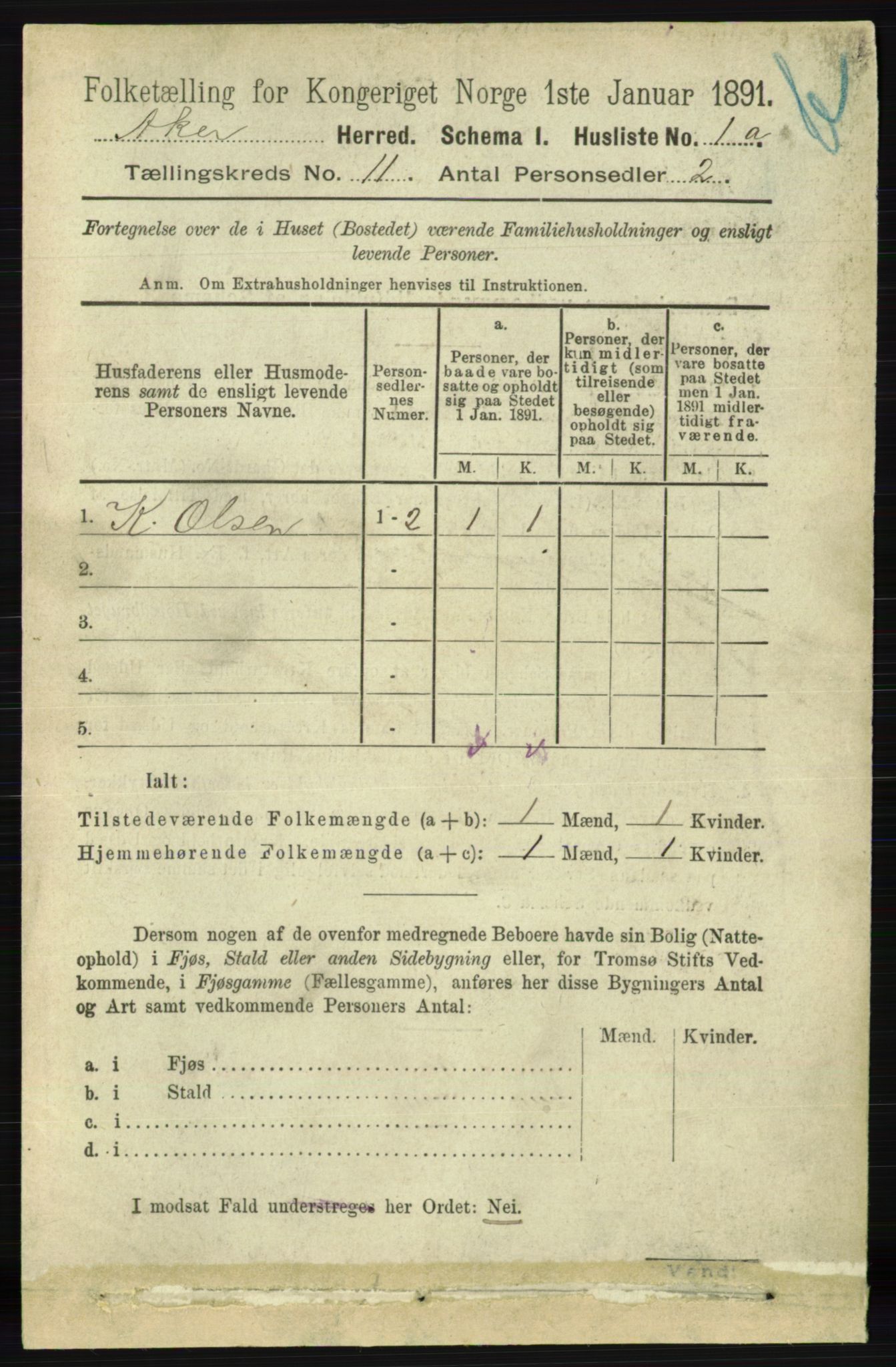 RA, 1891 census for 0218 Aker, 1891, p. 10050