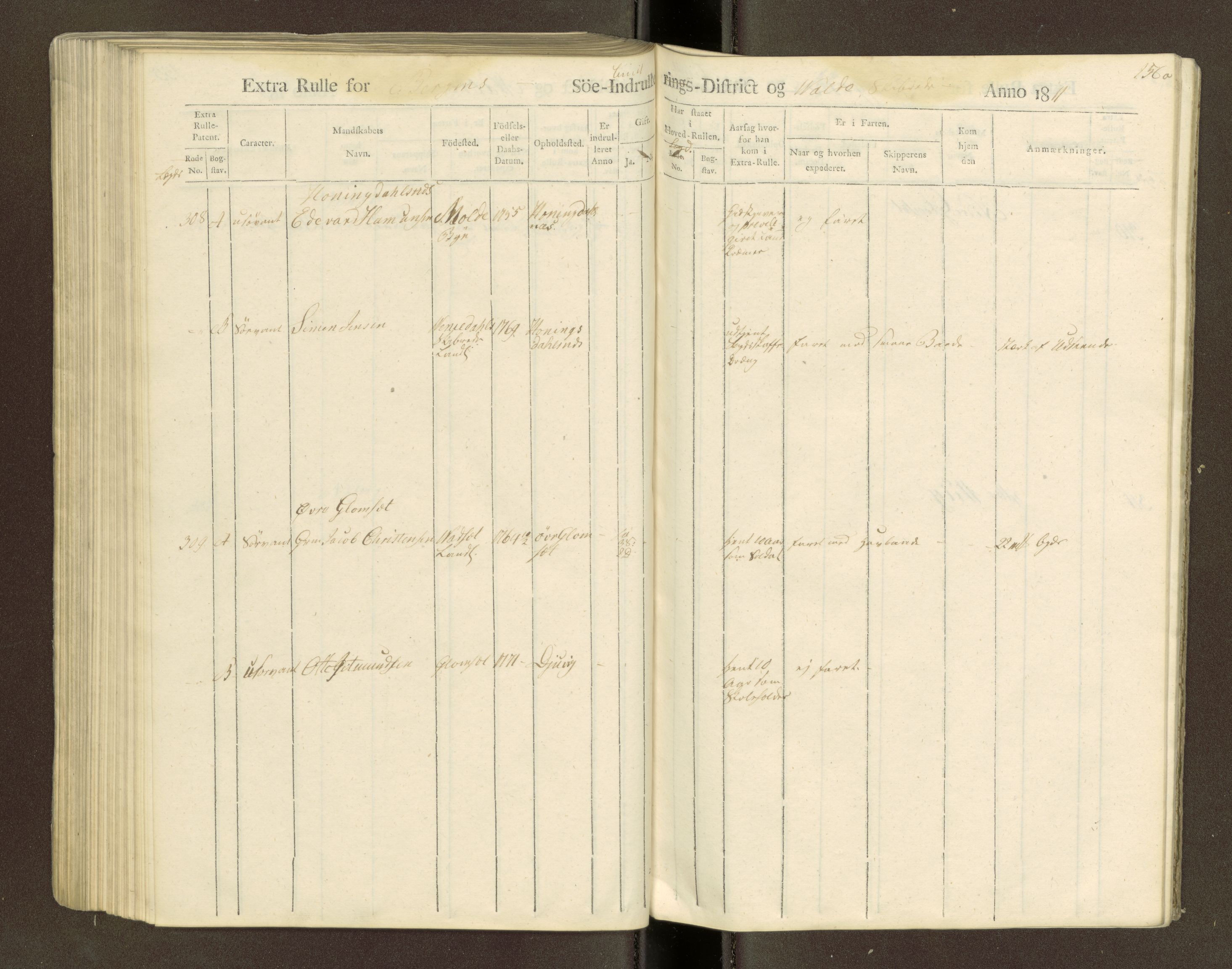 Sjøinnrulleringen - Trondhjemske distrikt, SAT/A-5121/01/L0040/0003: -- / Hovedrulle for ekstrarulle, 1811, p. 156a