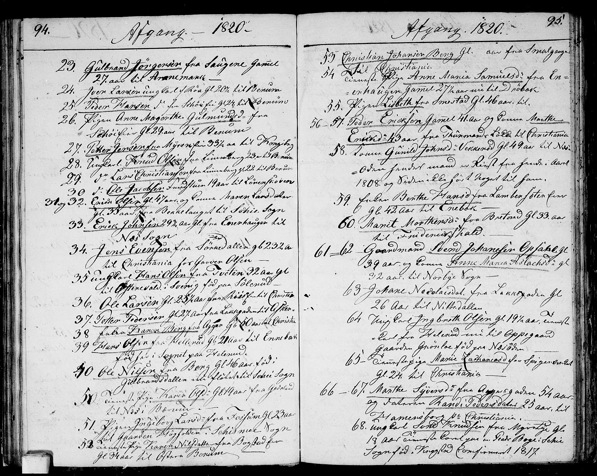 Aker prestekontor kirkebøker, SAO/A-10861/F/L0014a: Parish register (official) no. 14A, 1820-1833, p. 94-95