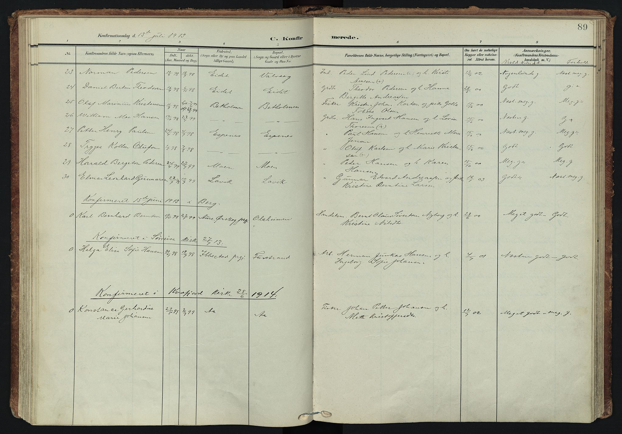 Tranøy sokneprestkontor, SATØ/S-1313/I/Ia/Iaa/L0014kirke: Parish register (official) no. 14, 1905-1919, p. 89