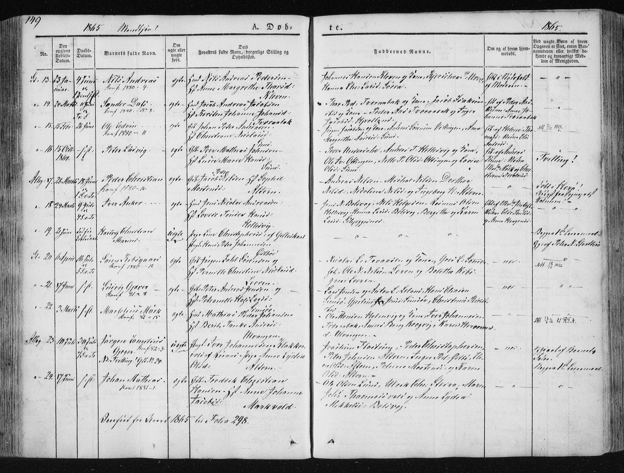 Ministerialprotokoller, klokkerbøker og fødselsregistre - Nordland, SAT/A-1459/830/L0446: Parish register (official) no. 830A10, 1831-1865, p. 149