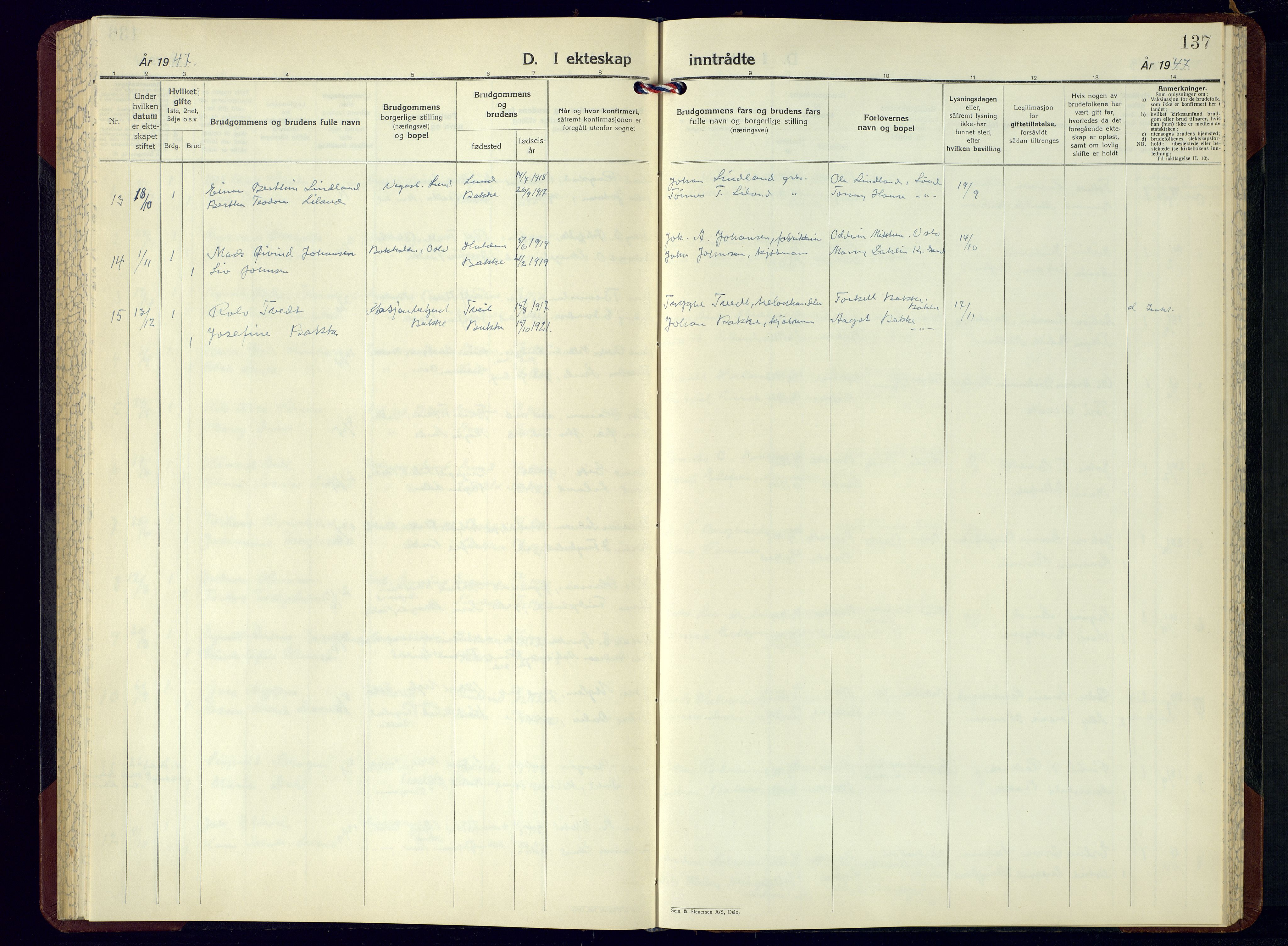 Bakke sokneprestkontor, SAK/1111-0002/F/Fb/Fba/L0005: Parish register (copy) no. B 5, 1947-1971, p. 137