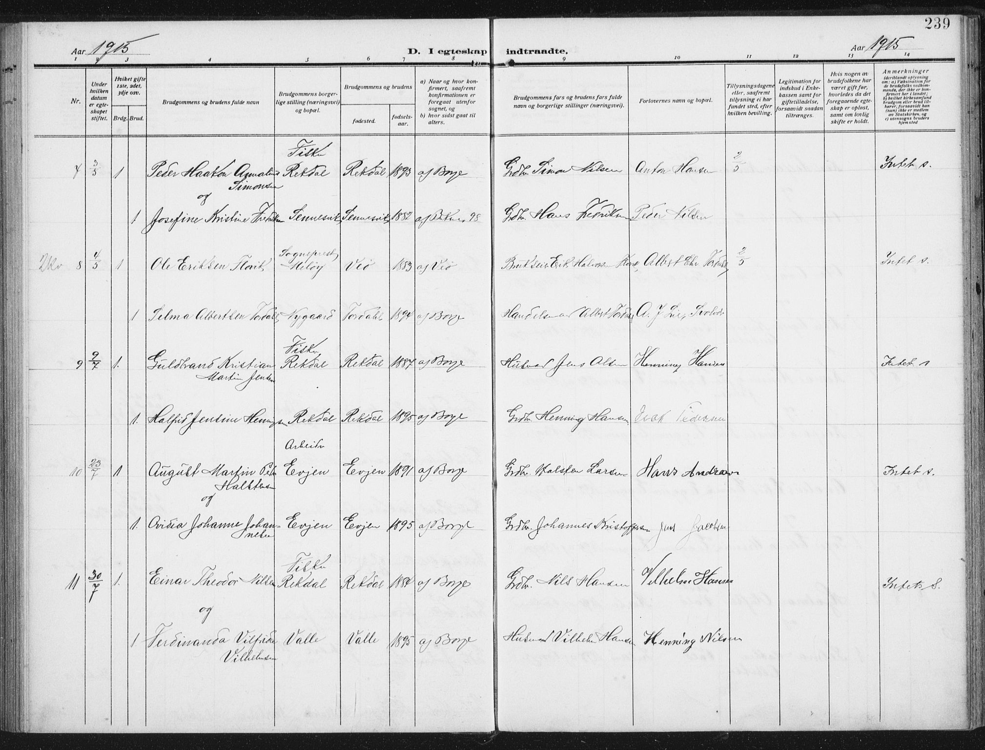 Ministerialprotokoller, klokkerbøker og fødselsregistre - Nordland, SAT/A-1459/880/L1135: Parish register (official) no. 880A09, 1908-1919, p. 239