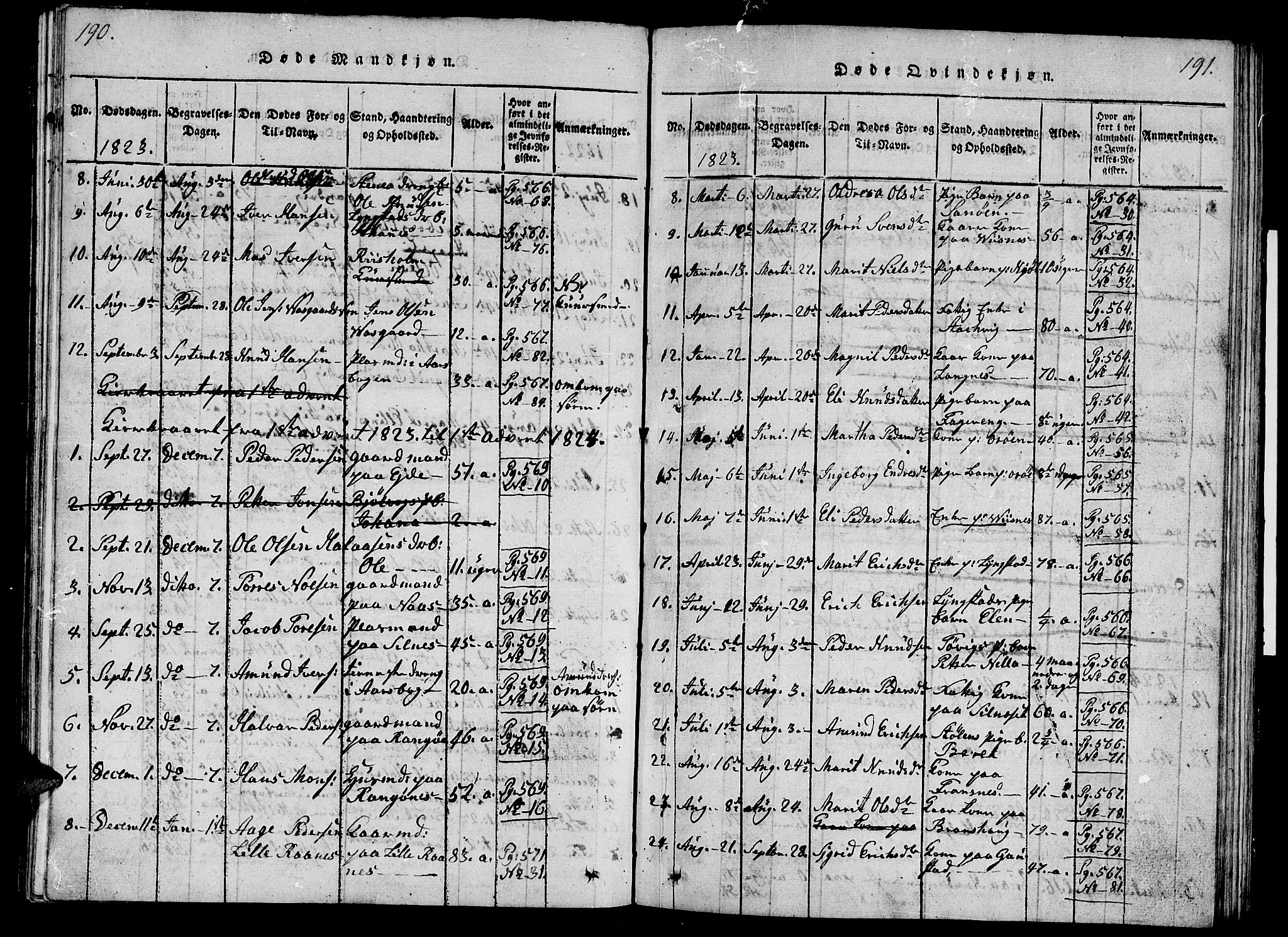 Ministerialprotokoller, klokkerbøker og fødselsregistre - Møre og Romsdal, SAT/A-1454/570/L0831: Parish register (official) no. 570A05, 1819-1829, p. 190-191