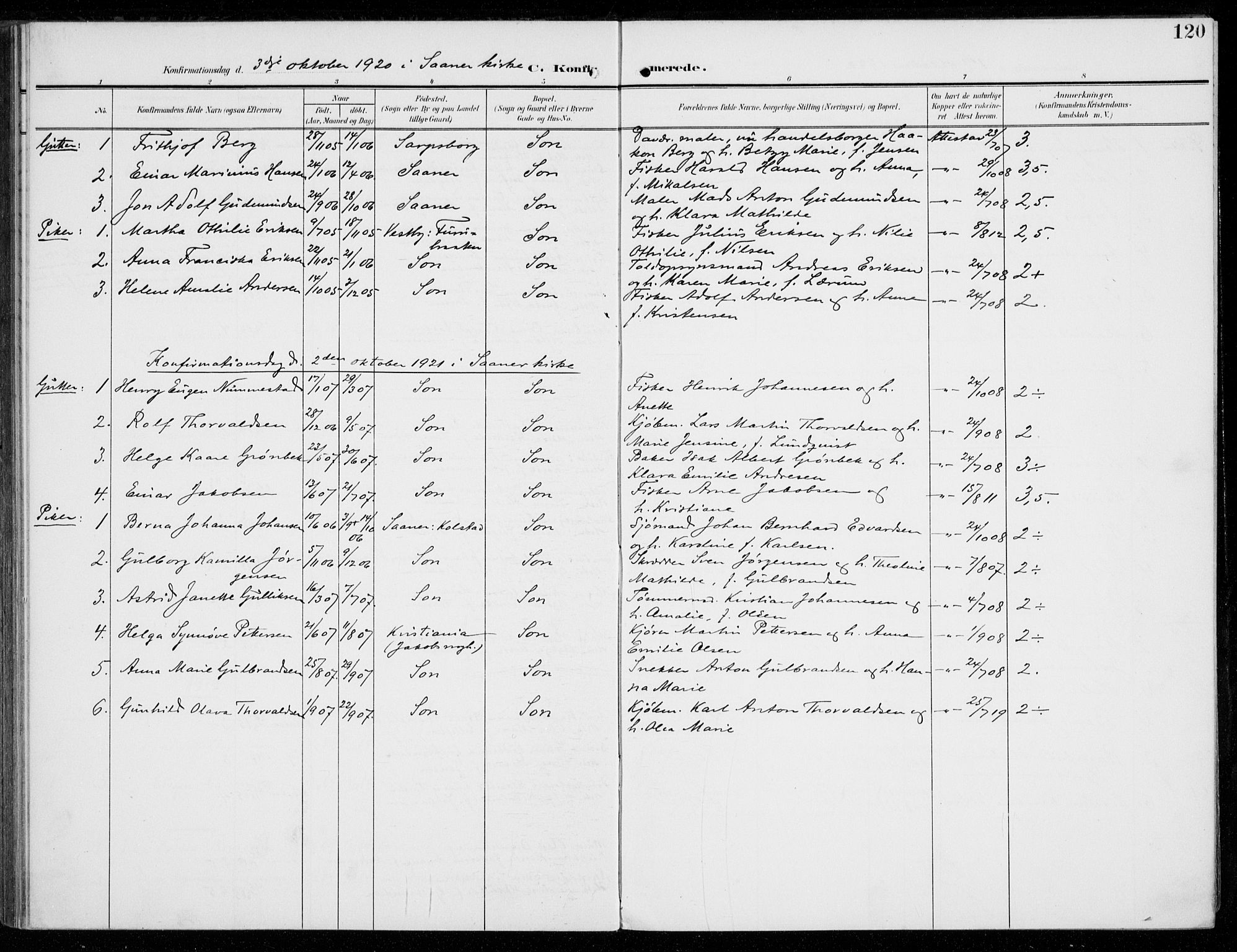 Vestby prestekontor Kirkebøker, AV/SAO-A-10893/F/Fc/L0002: Parish register (official) no. III 2, 1906-1940, p. 120