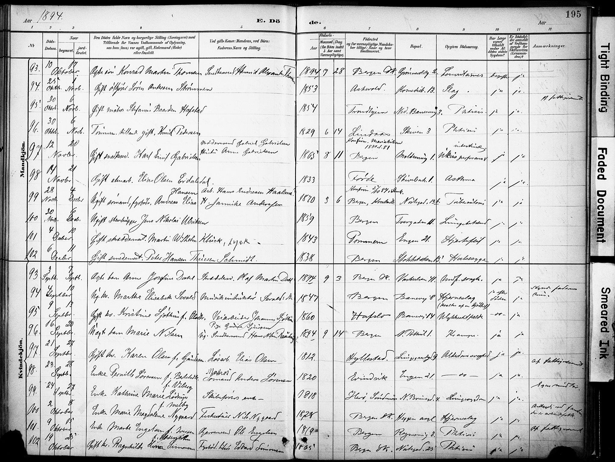 Domkirken sokneprestembete, AV/SAB-A-74801/H/Haa/L0043: Parish register (official) no. E 5, 1882-1904, p. 195