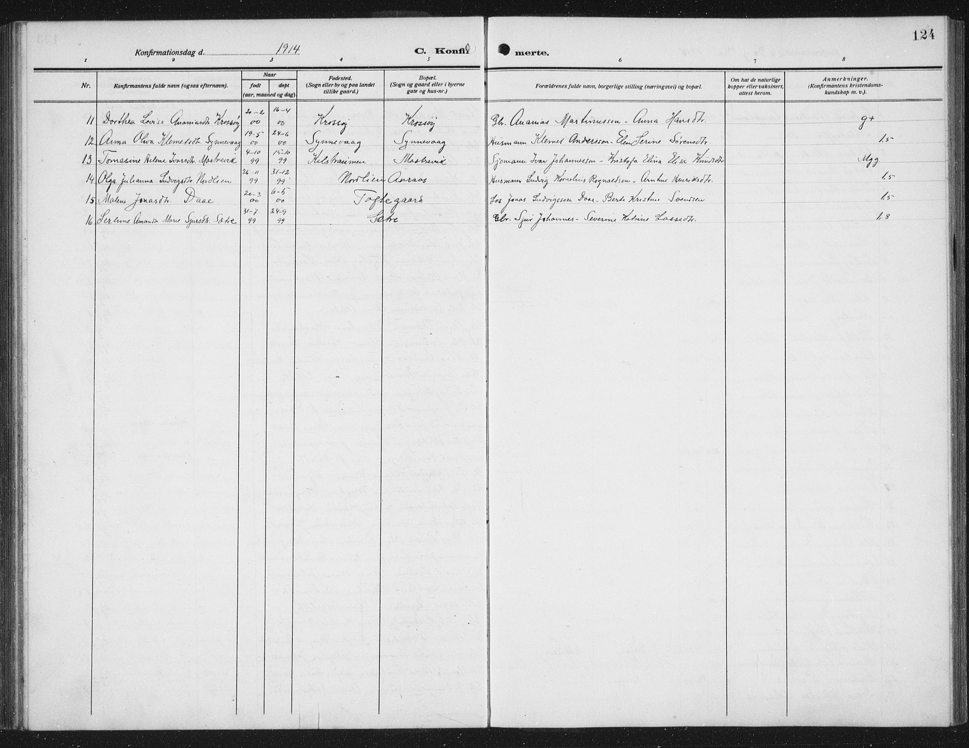 Lindås Sokneprestembete, SAB/A-76701/H/Hab: Parish register (copy) no. C 5, 1910-1927, p. 124