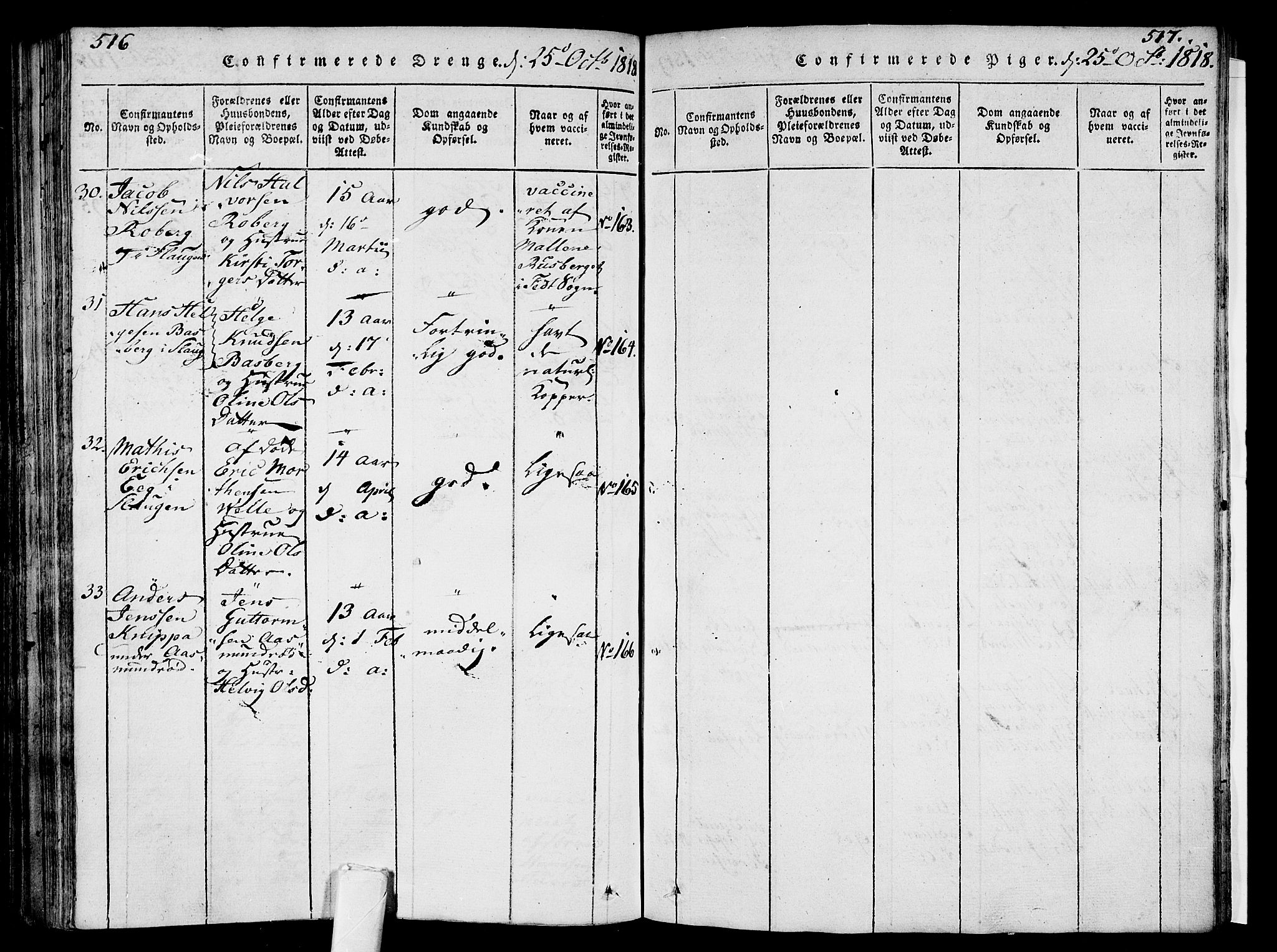 Sem kirkebøker, SAKO/A-5/F/Fa/L0004: Parish register (official) no. I 4, 1814-1825, p. 516-517