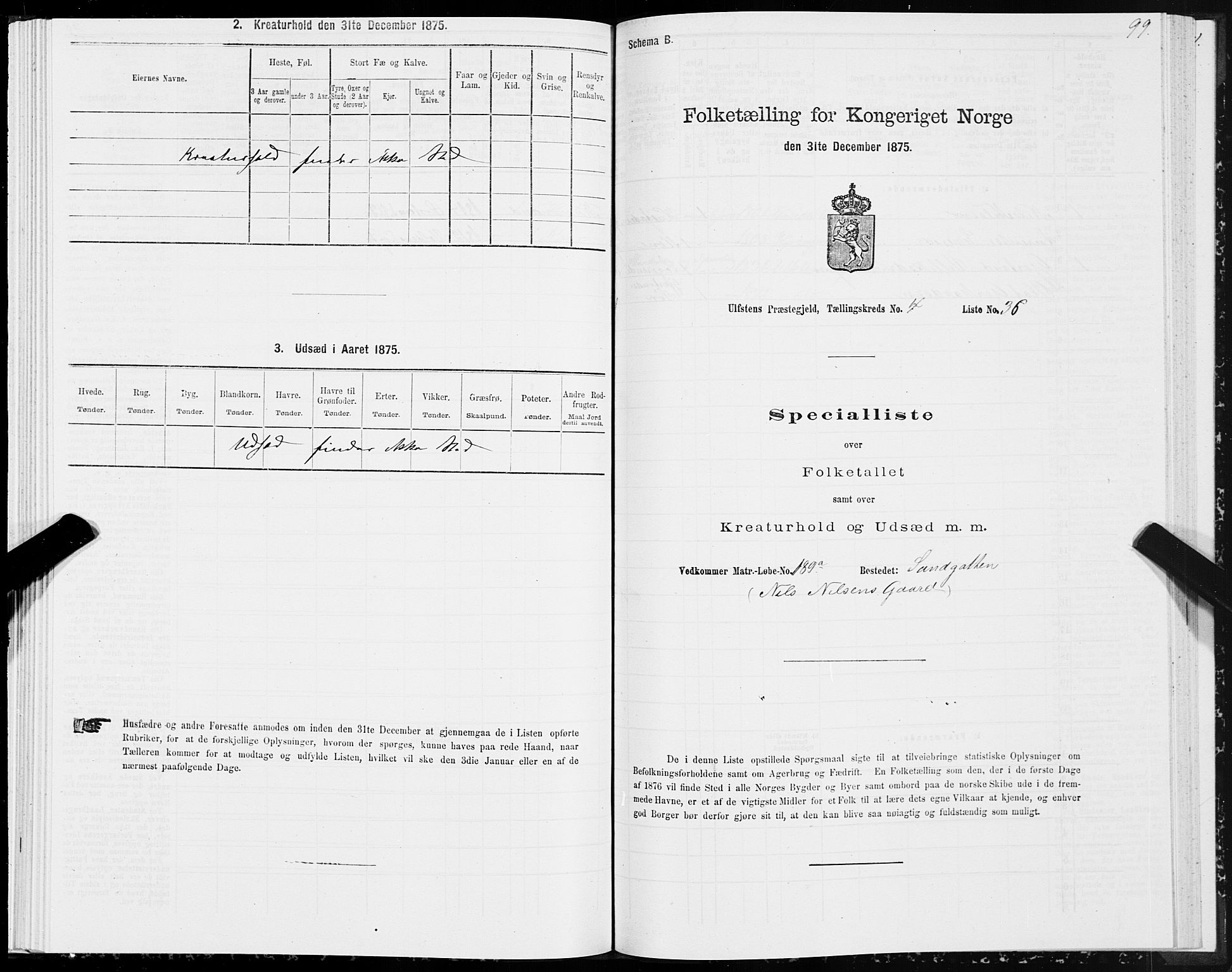 SAT, 1875 census for 1516P Ulstein, 1875, p. 2099