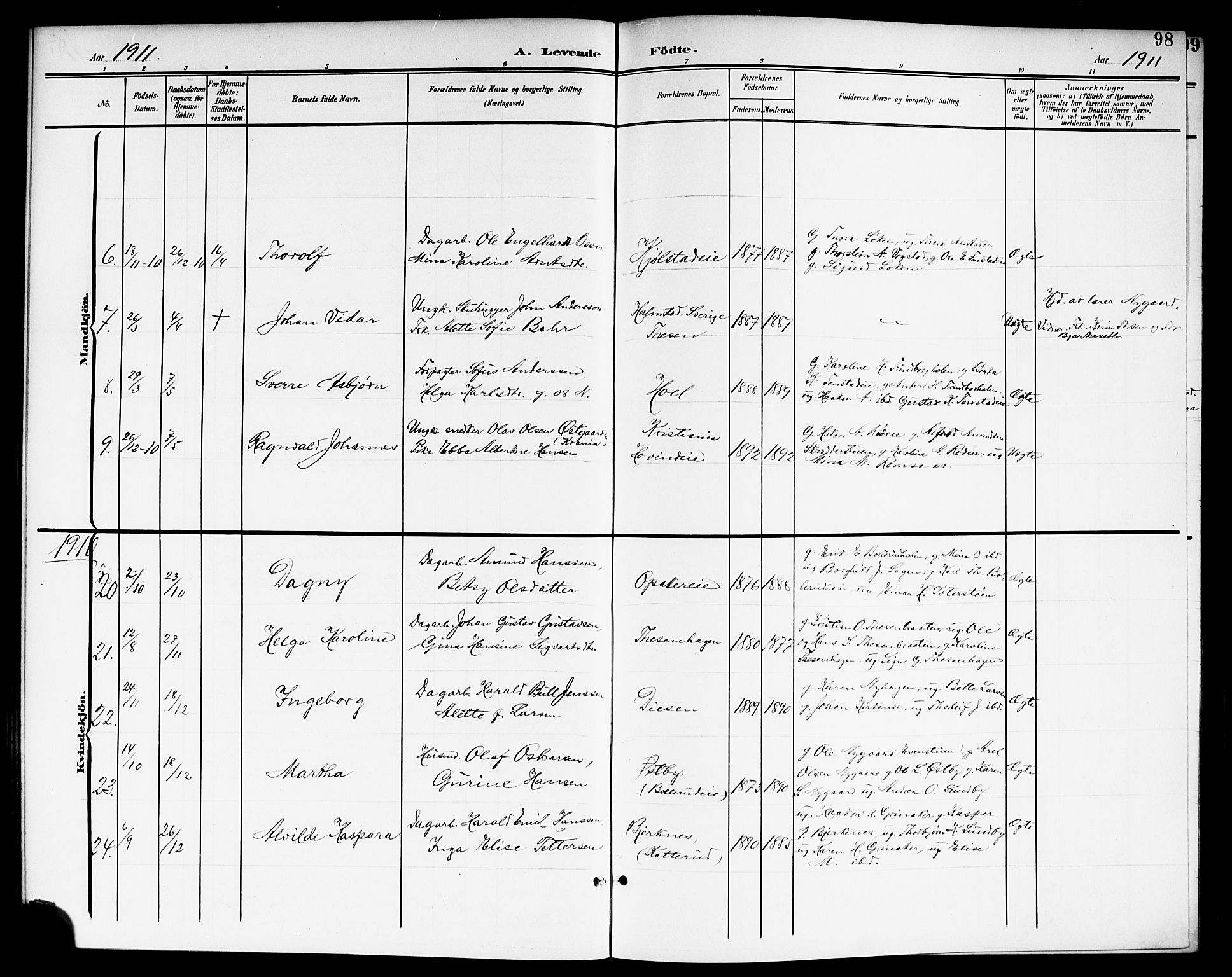 Nes prestekontor Kirkebøker, AV/SAO-A-10410/G/Ga/L0002: Parish register (copy) no. I 2, 1901-1912, p. 98