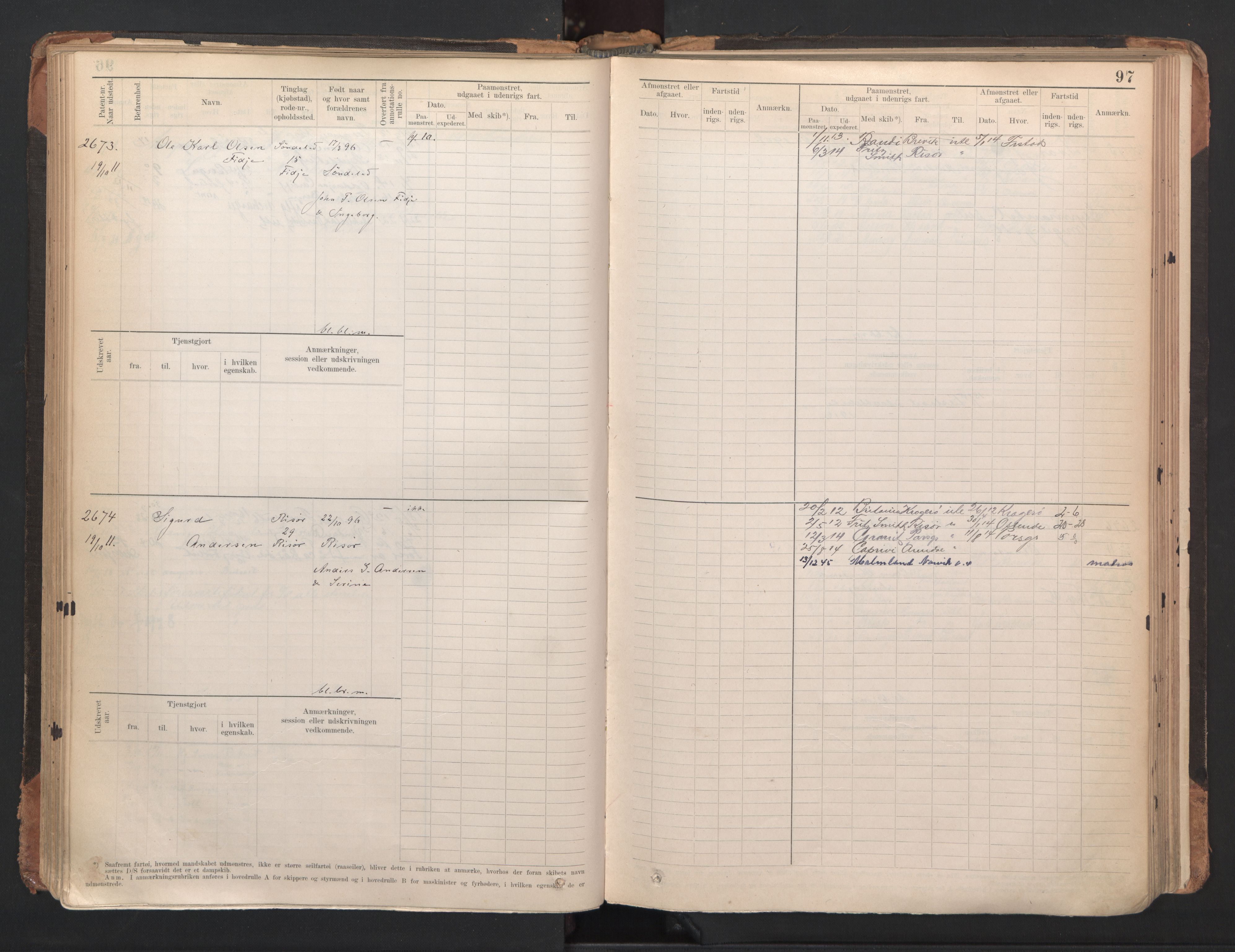 Risør mønstringskrets, AV/SAK-2031-0010/F/Fb/L0005: Hovedrulle A nr 2485-3065, Q-5, 1904-1948, p. 101