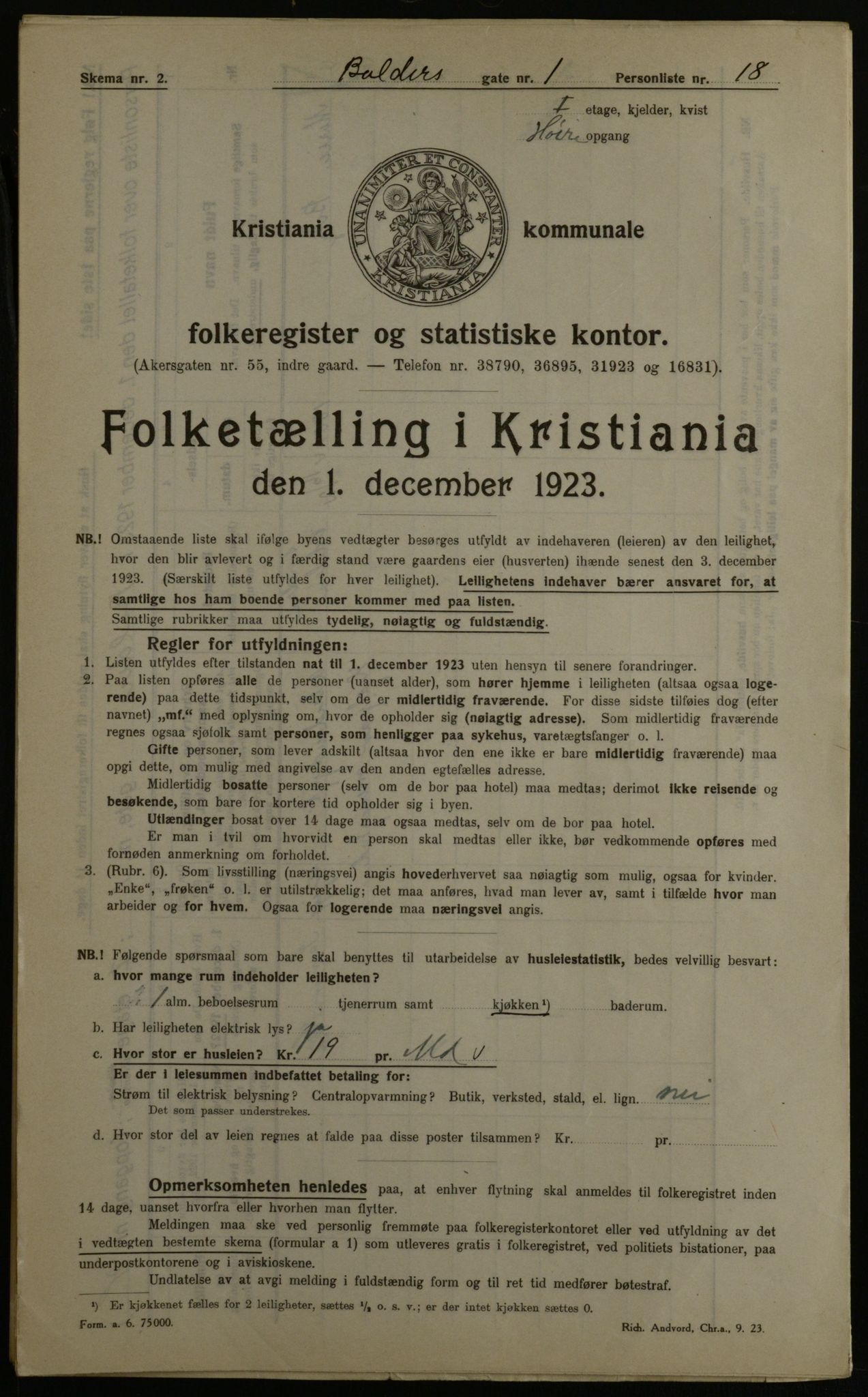 OBA, Municipal Census 1923 for Kristiania, 1923, p. 3619