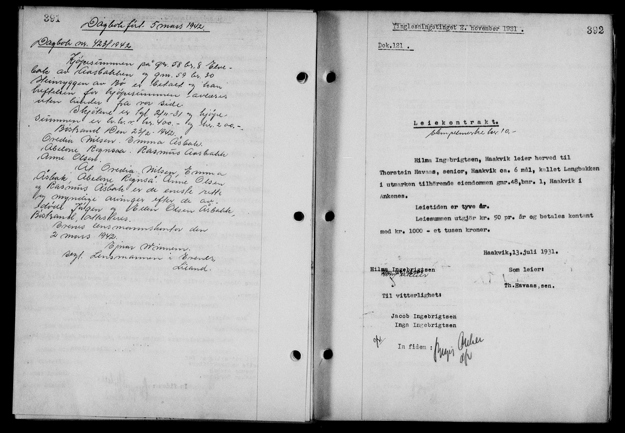 Steigen og Ofoten sorenskriveri, SAT/A-0030/1/2/2C/L0019: Mortgage book no. 22, 1931-1931, Deed date: 02.11.1931