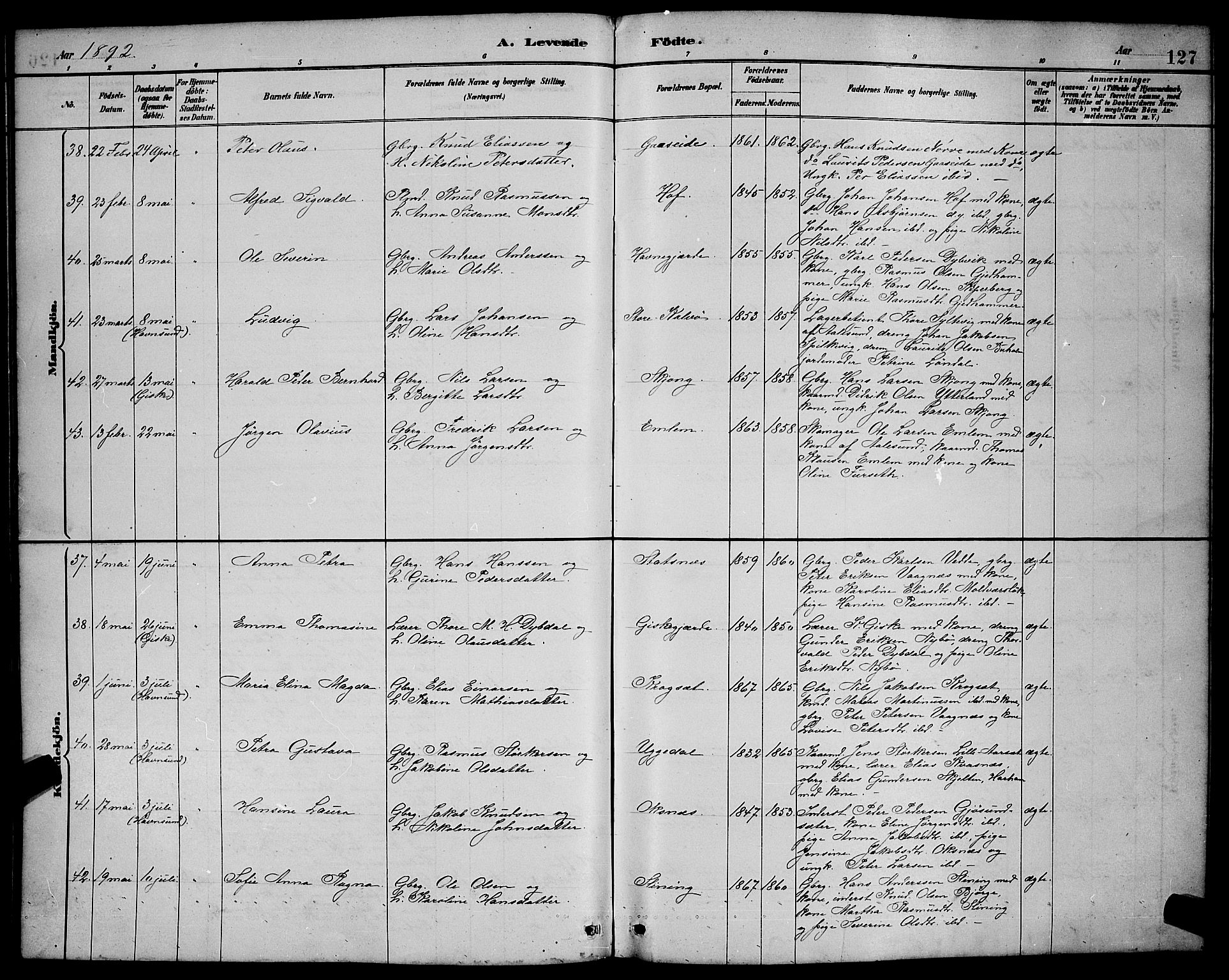 Ministerialprotokoller, klokkerbøker og fødselsregistre - Møre og Romsdal, AV/SAT-A-1454/528/L0431: Parish register (copy) no. 528C12, 1885-1898, p. 127