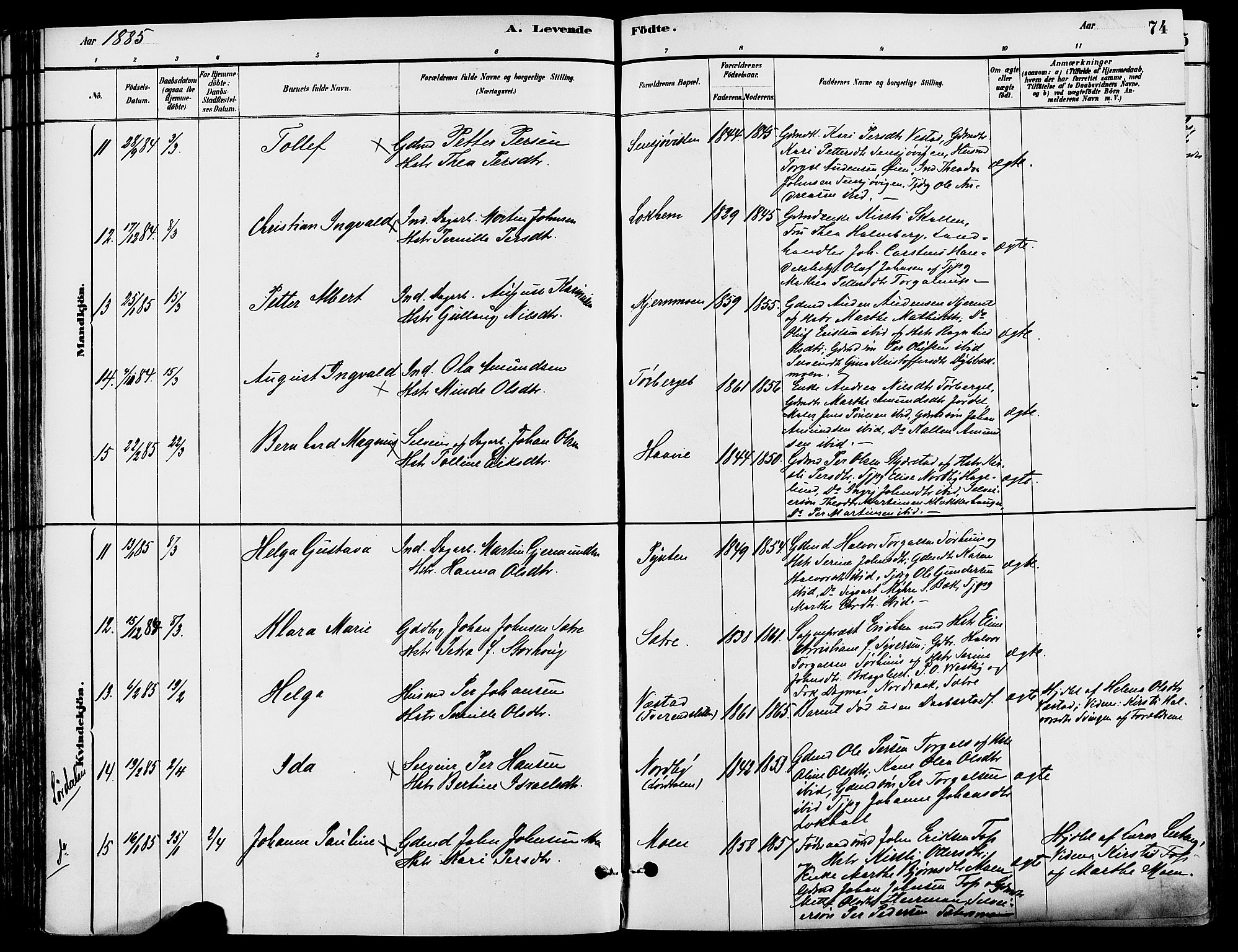 Trysil prestekontor, SAH/PREST-046/H/Ha/Haa/L0008: Parish register (official) no. 8, 1881-1897, p. 74