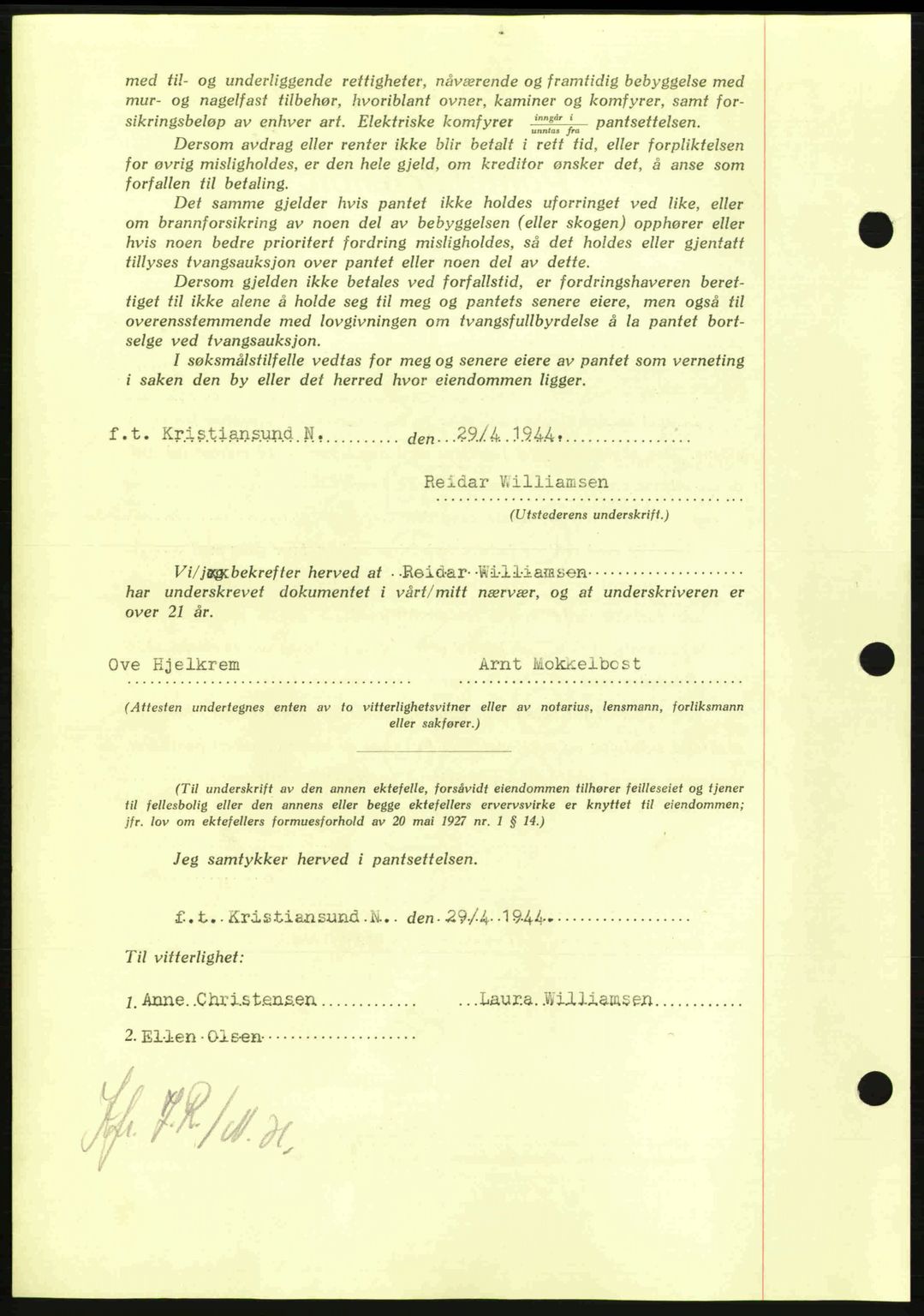 Nordmøre sorenskriveri, AV/SAT-A-4132/1/2/2Ca: Mortgage book no. B91, 1943-1944, Diary no: : 750/1944