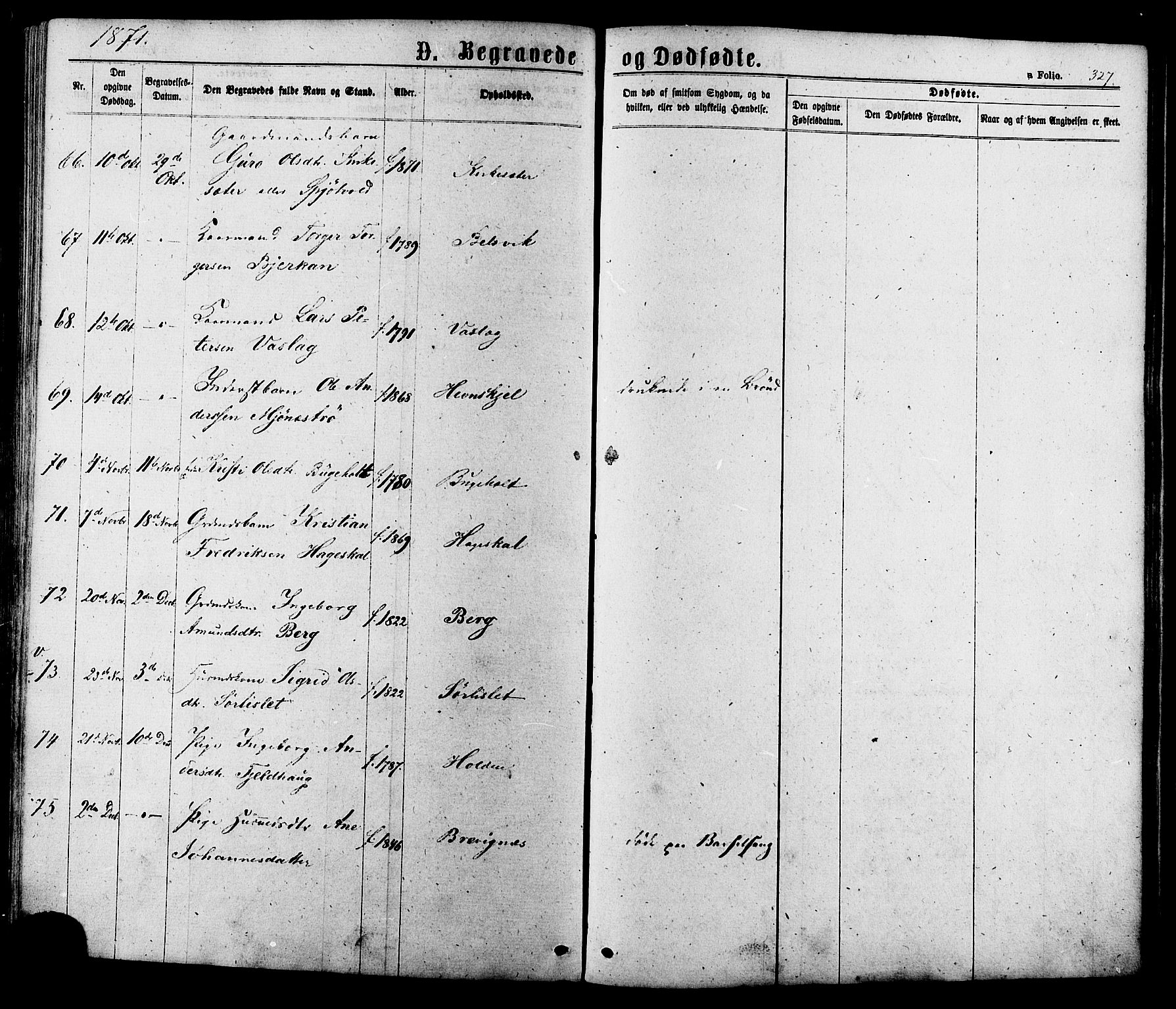 Ministerialprotokoller, klokkerbøker og fødselsregistre - Sør-Trøndelag, SAT/A-1456/630/L0495: Parish register (official) no. 630A08, 1868-1878, p. 327