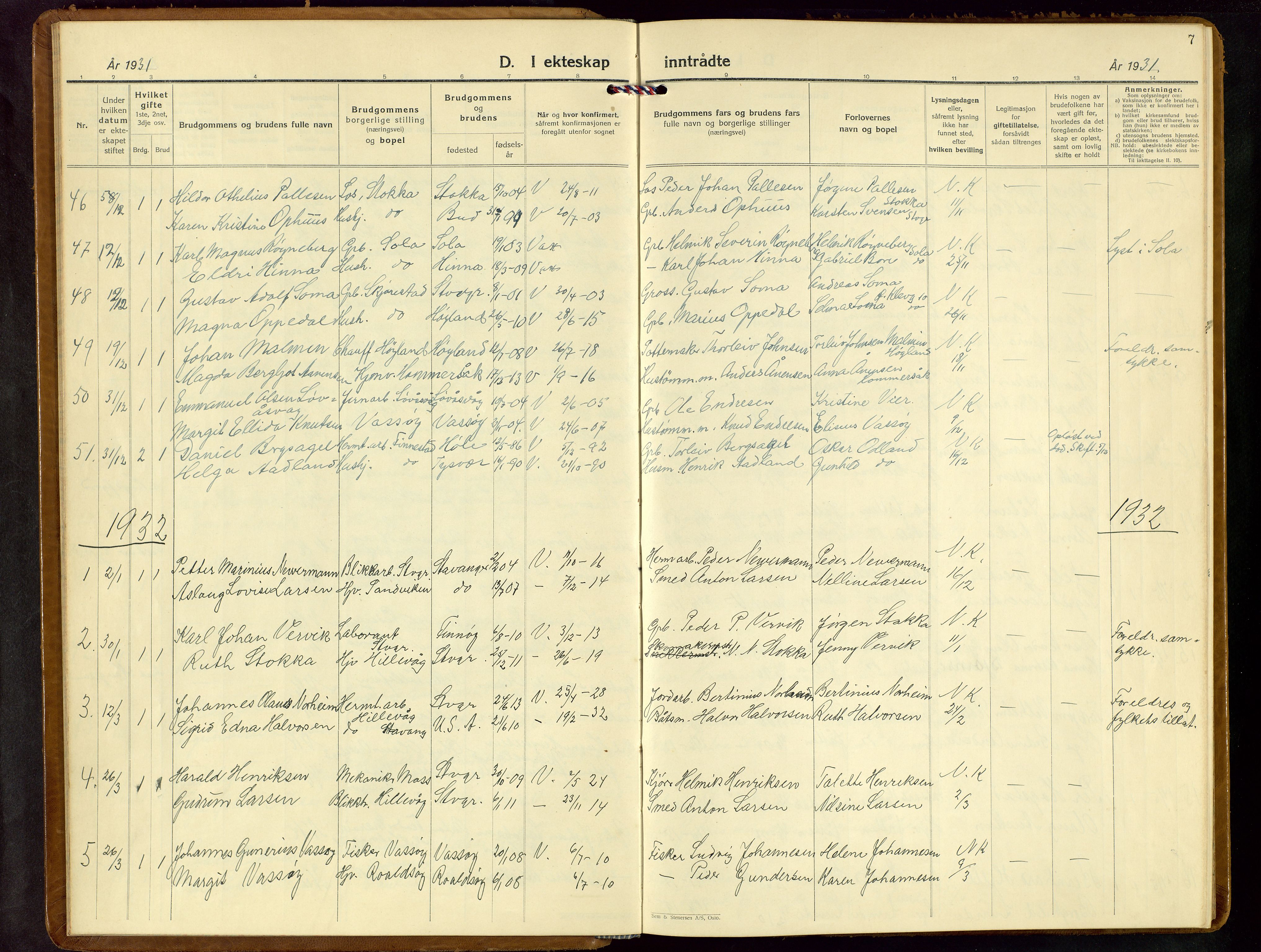 Hetland sokneprestkontor, SAST/A-101826/30/30BB/L0013: Parish register (copy) no. B 13, 1931-1952, p. 7