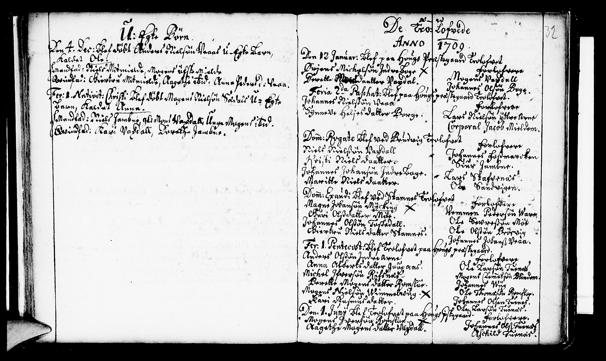 Haus sokneprestembete, SAB/A-75601/H/Haa: Parish register (official) no. A 2, 1707-1709, p. 32
