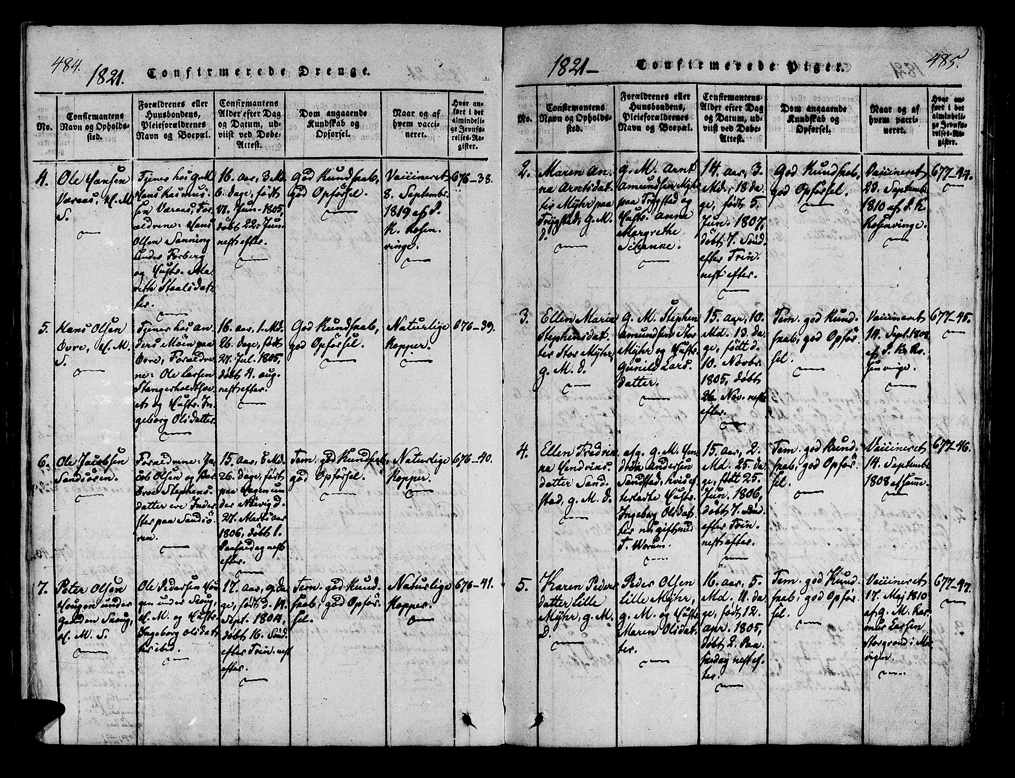 Ministerialprotokoller, klokkerbøker og fødselsregistre - Nord-Trøndelag, SAT/A-1458/722/L0217: Parish register (official) no. 722A04, 1817-1842, p. 484-485