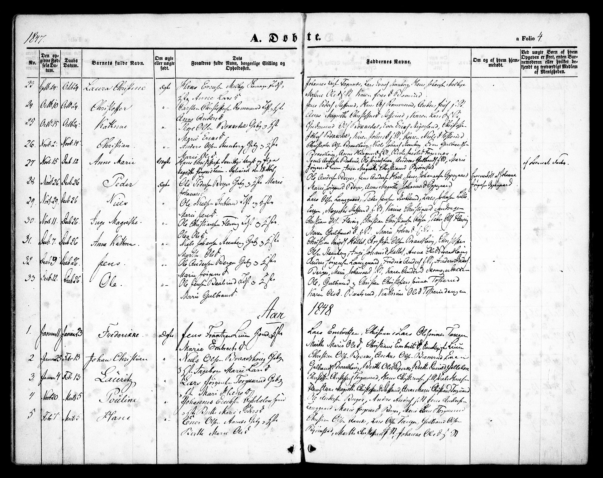 Hurdal prestekontor Kirkebøker, SAO/A-10889/F/Fb/L0001: Parish register (official) no. II 1, 1846-1859, p. 4