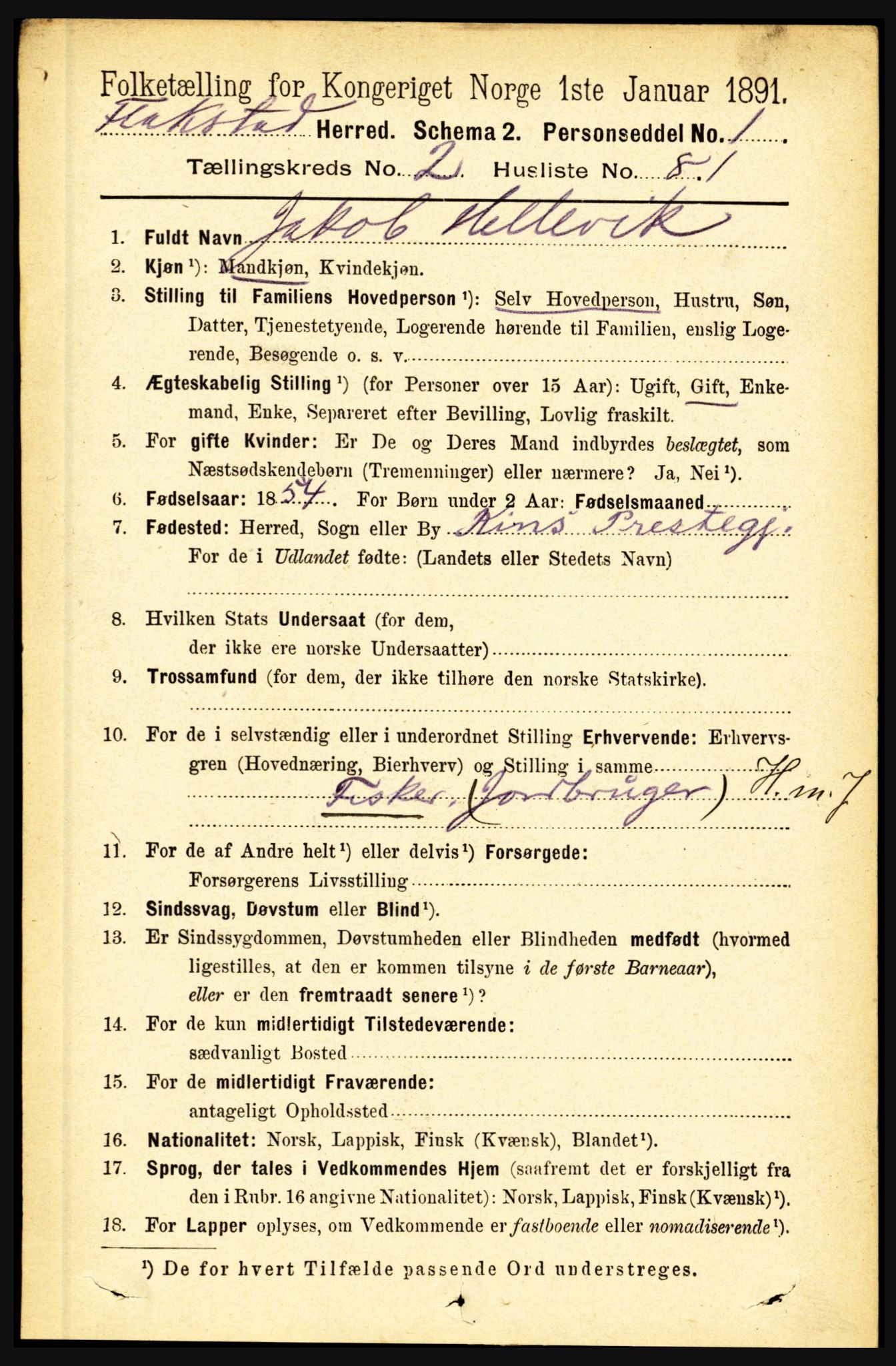 RA, 1891 census for 1859 Flakstad, 1891, p. 1222