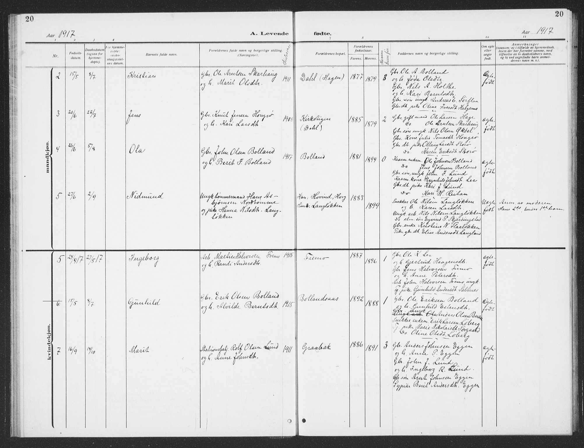 Ministerialprotokoller, klokkerbøker og fødselsregistre - Sør-Trøndelag, SAT/A-1456/693/L1124: Parish register (copy) no. 693C05, 1911-1941, p. 20