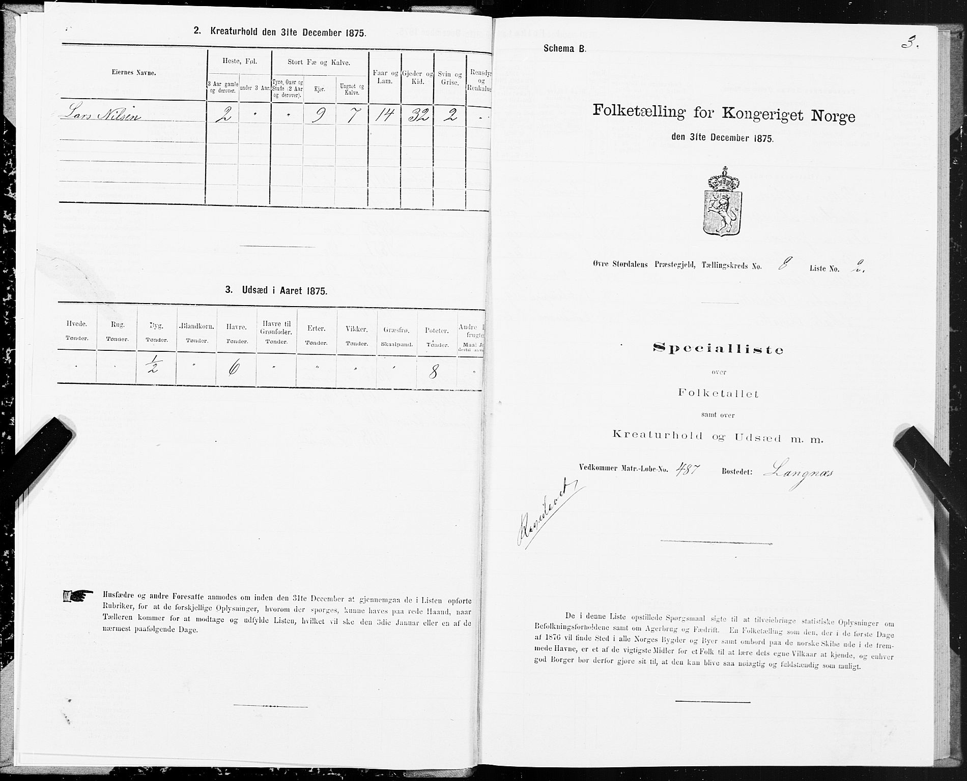 SAT, 1875 census for 1711P Øvre Stjørdal, 1875, p. 5003