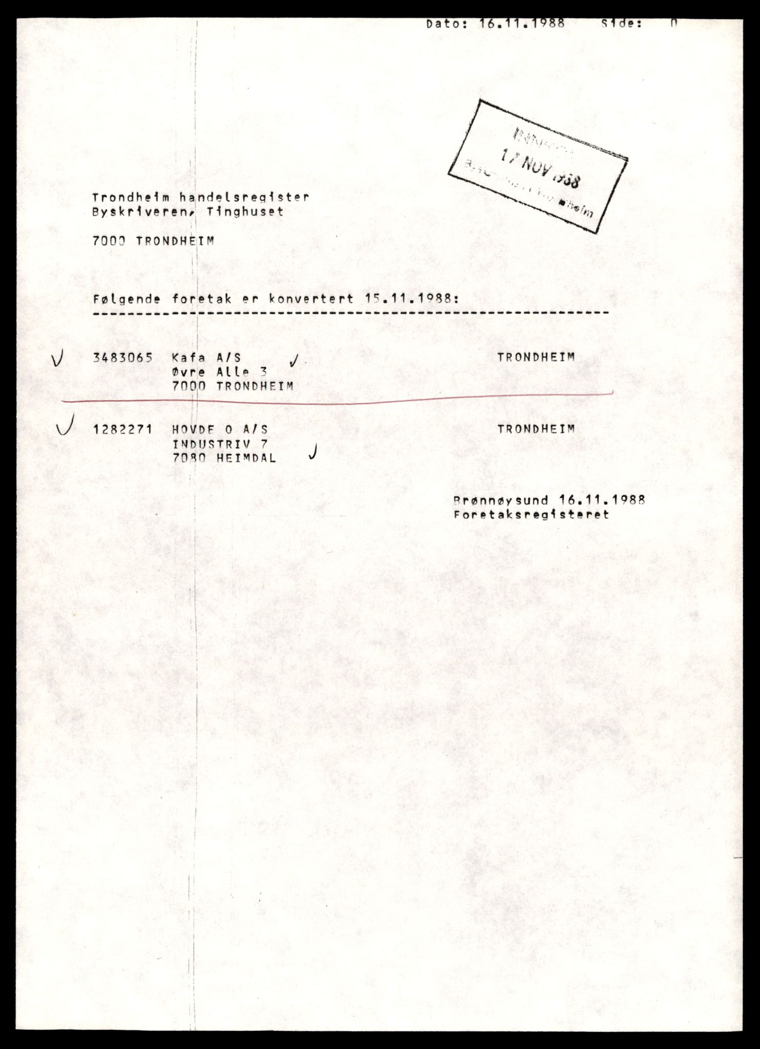 Trondheim byfogd, AV/SAT-A-0003/2/J/Jd/Jdd/L0027: Aksjeselskap, Ka-Kj, 1944-1990, p. 1