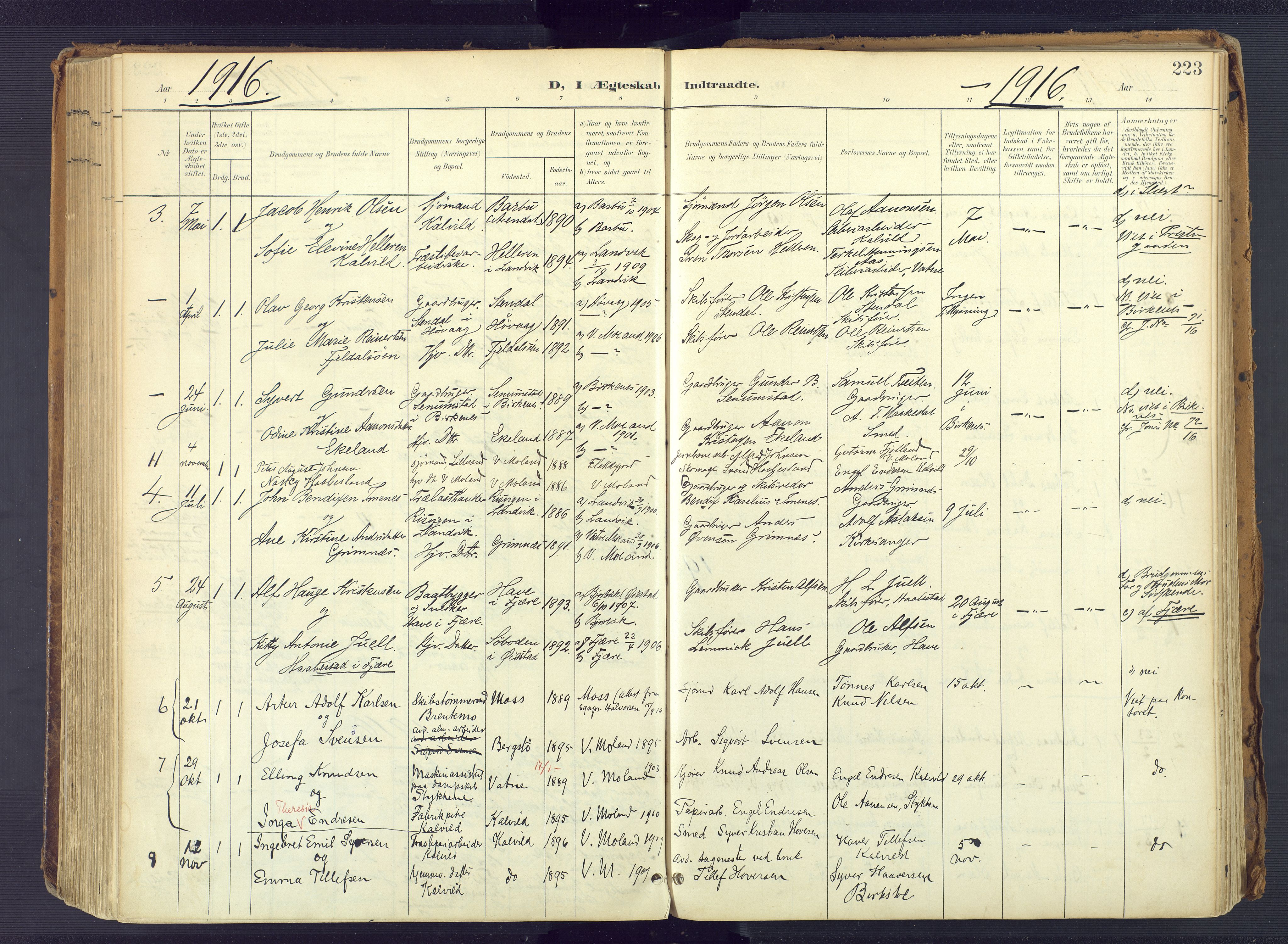Vestre Moland sokneprestkontor, SAK/1111-0046/F/Fa/Fab/L0010: Parish register (official) no. A 10, 1900-1926, p. 223
