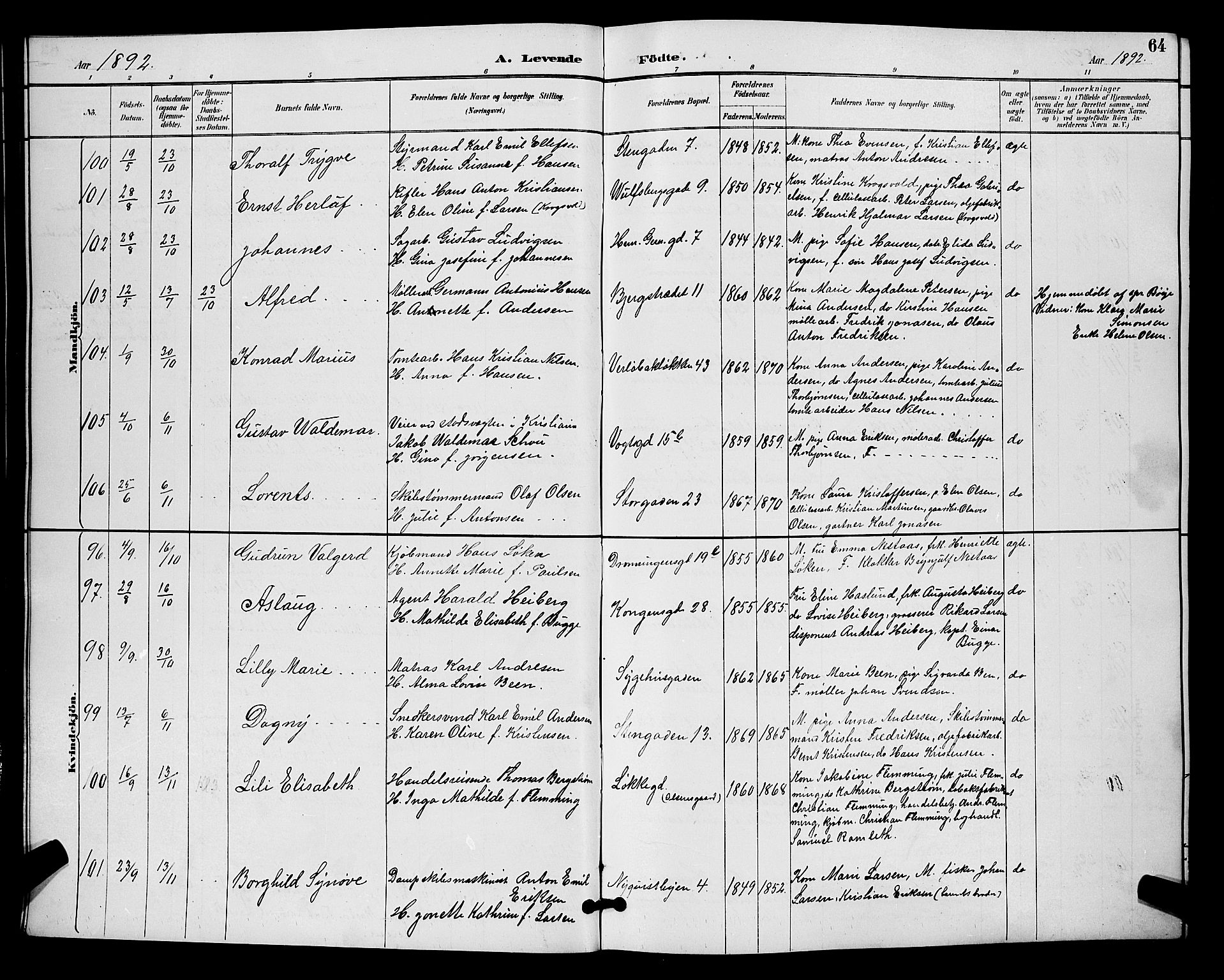 Moss prestekontor Kirkebøker, AV/SAO-A-2003/G/Ga/L0006: Parish register (copy) no. I 6, 1889-1900, p. 64