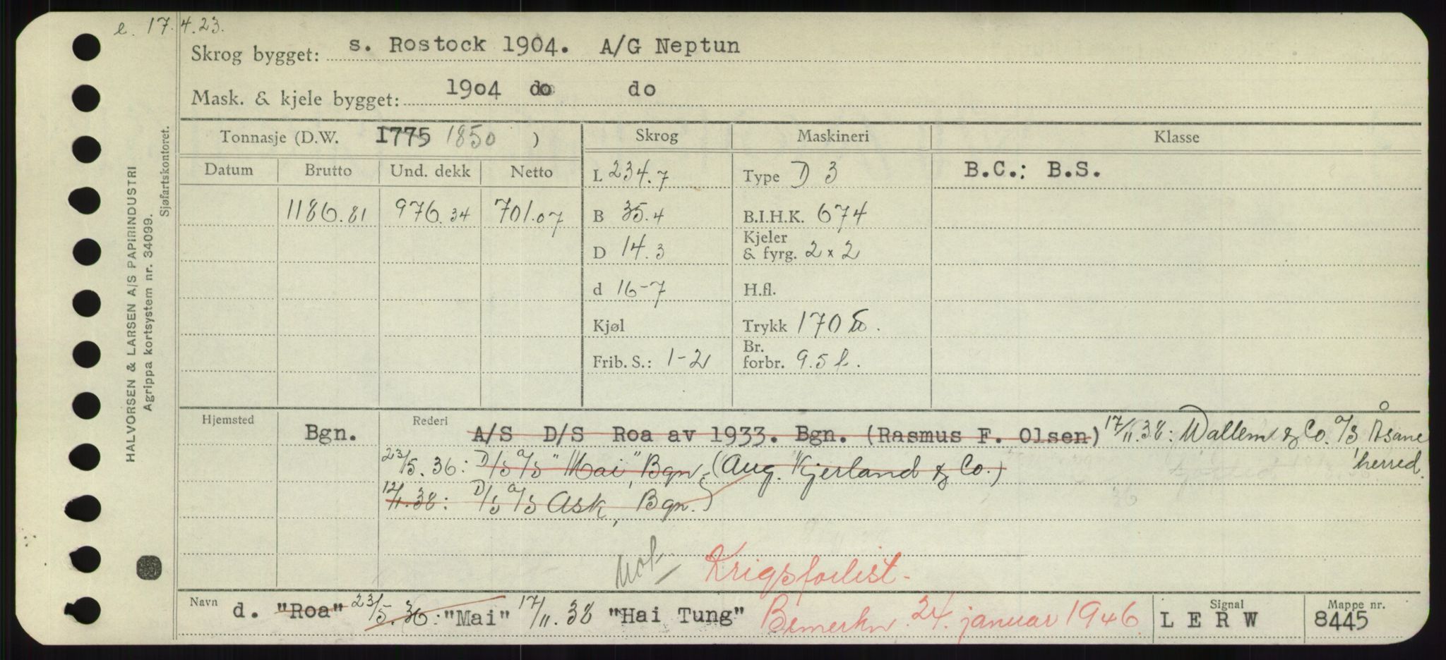 Sjøfartsdirektoratet med forløpere, Skipsmålingen, RA/S-1627/H/Hd/L0014: Fartøy, H-Havl, p. 99