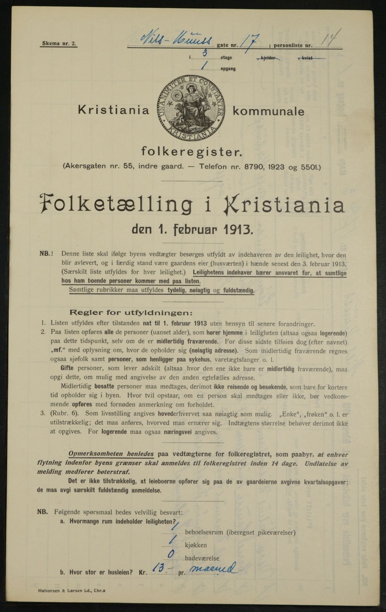 OBA, Municipal Census 1913 for Kristiania, 1913, p. 71014