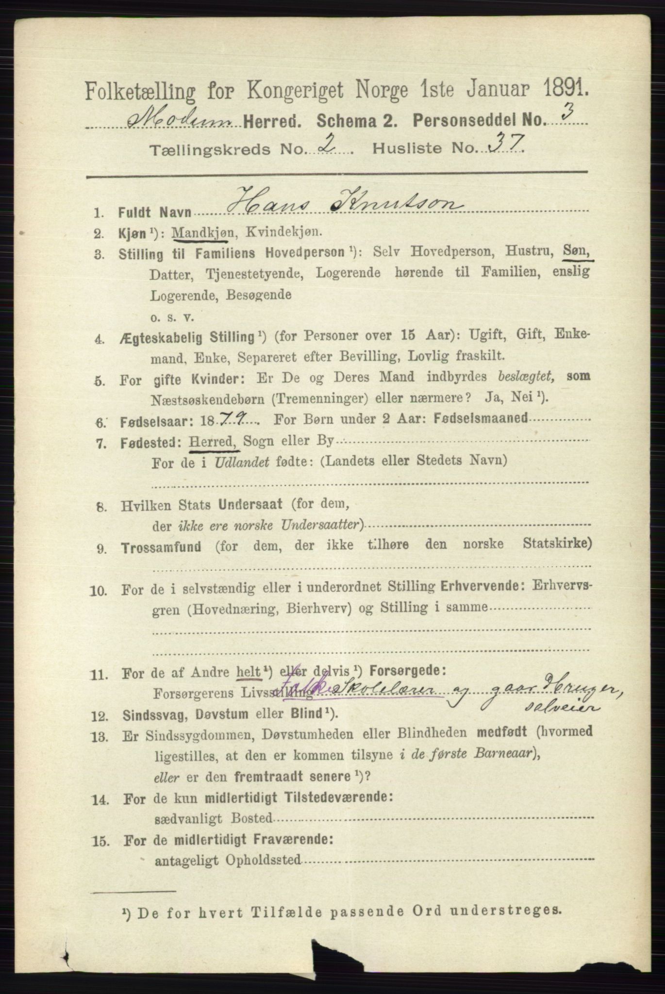 RA, 1891 census for 0623 Modum, 1891, p. 674