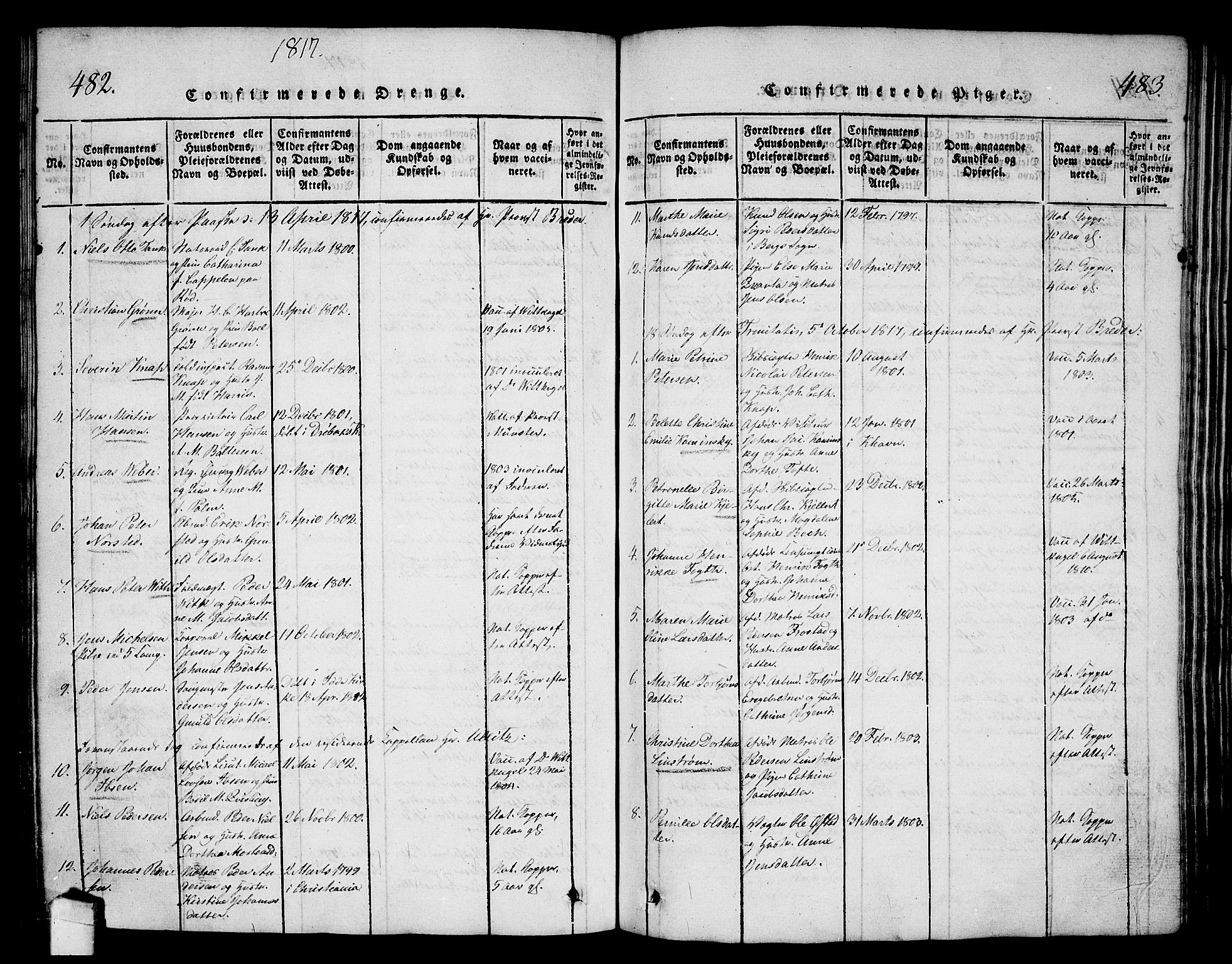Halden prestekontor Kirkebøker, SAO/A-10909/G/Ga/L0001: Parish register (copy) no. 1, 1815-1833, p. 482-483