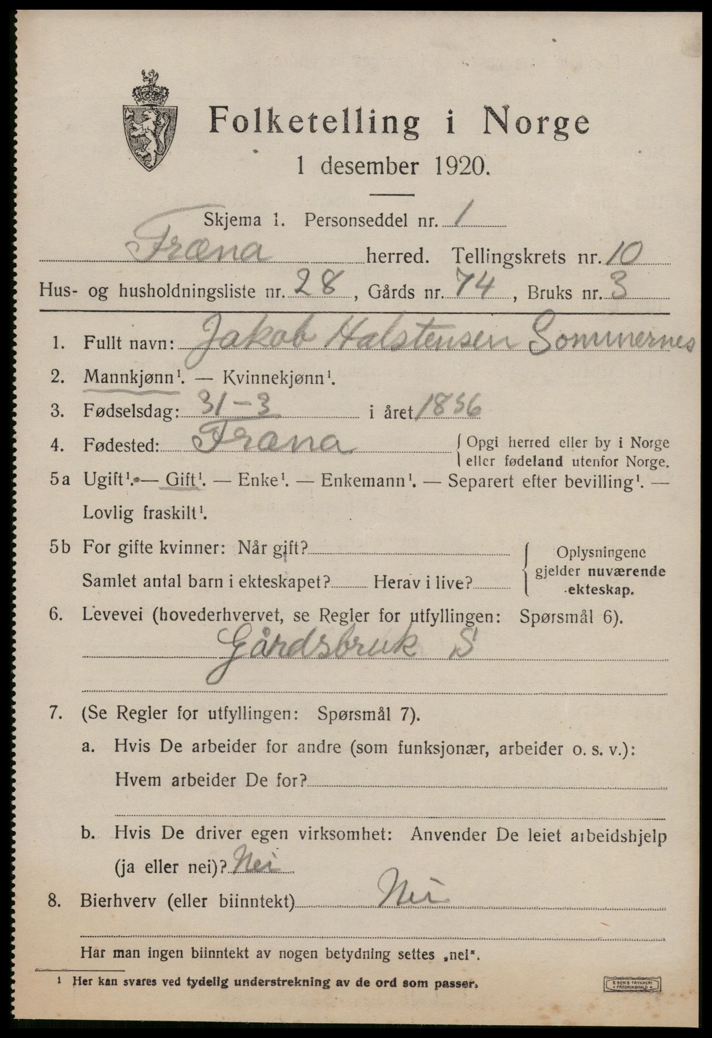 SAT, 1920 census for Fræna, 1920, p. 6047