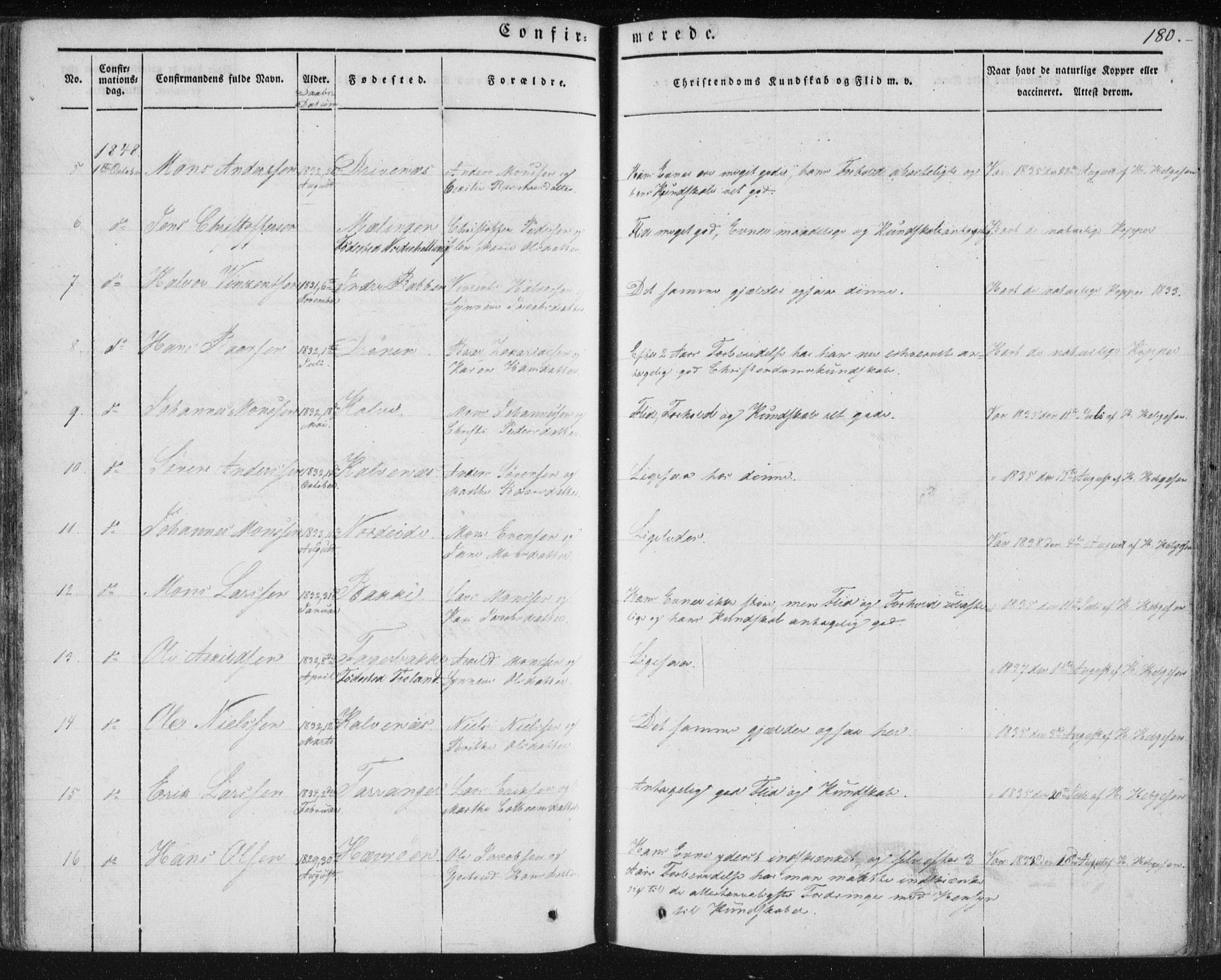 Sund sokneprestembete, AV/SAB-A-99930: Parish register (official) no. A 13, 1835-1849, p. 180