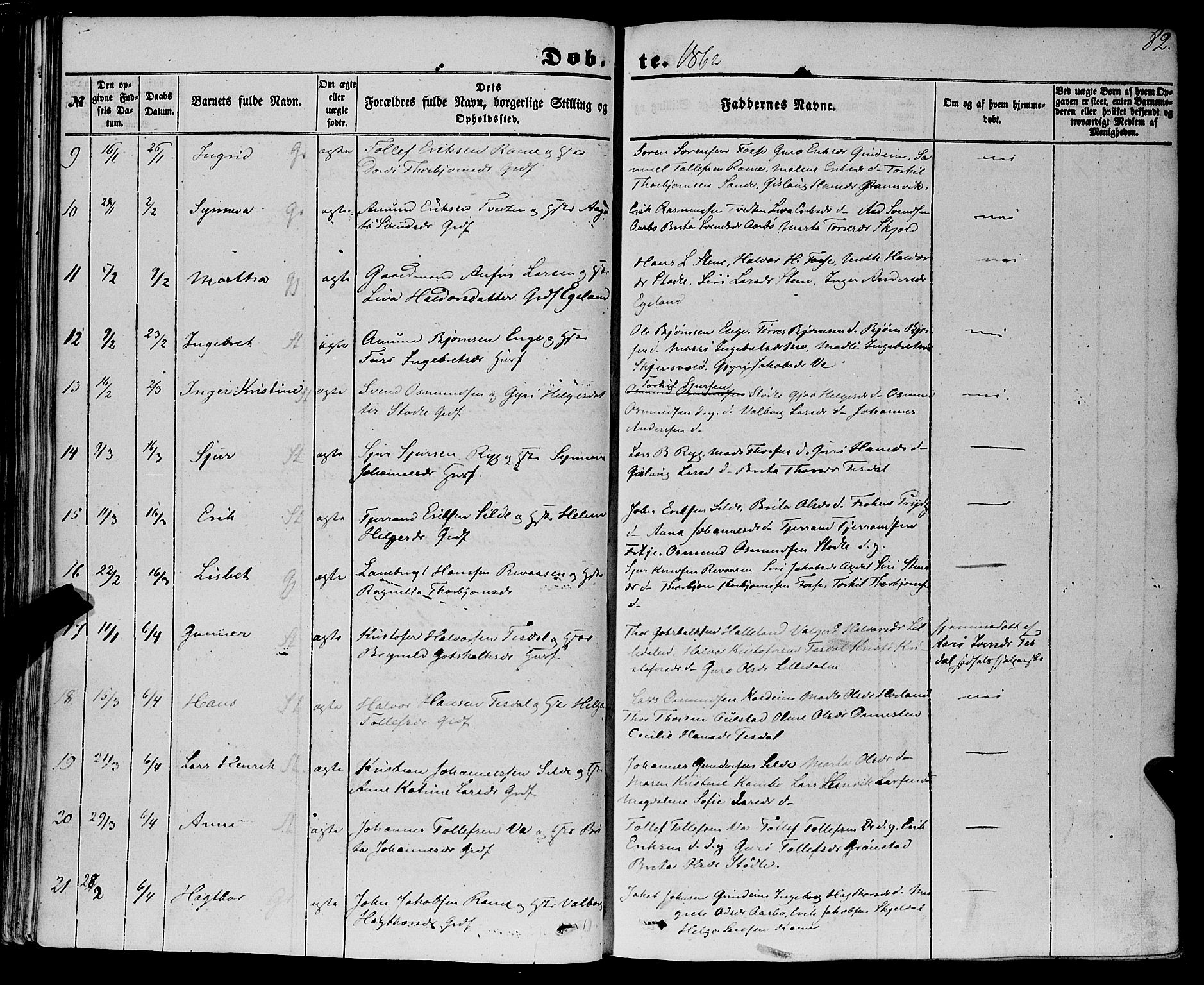 Etne sokneprestembete, AV/SAB-A-75001/H/Haa: Parish register (official) no. A 8, 1848-1862, p. 82