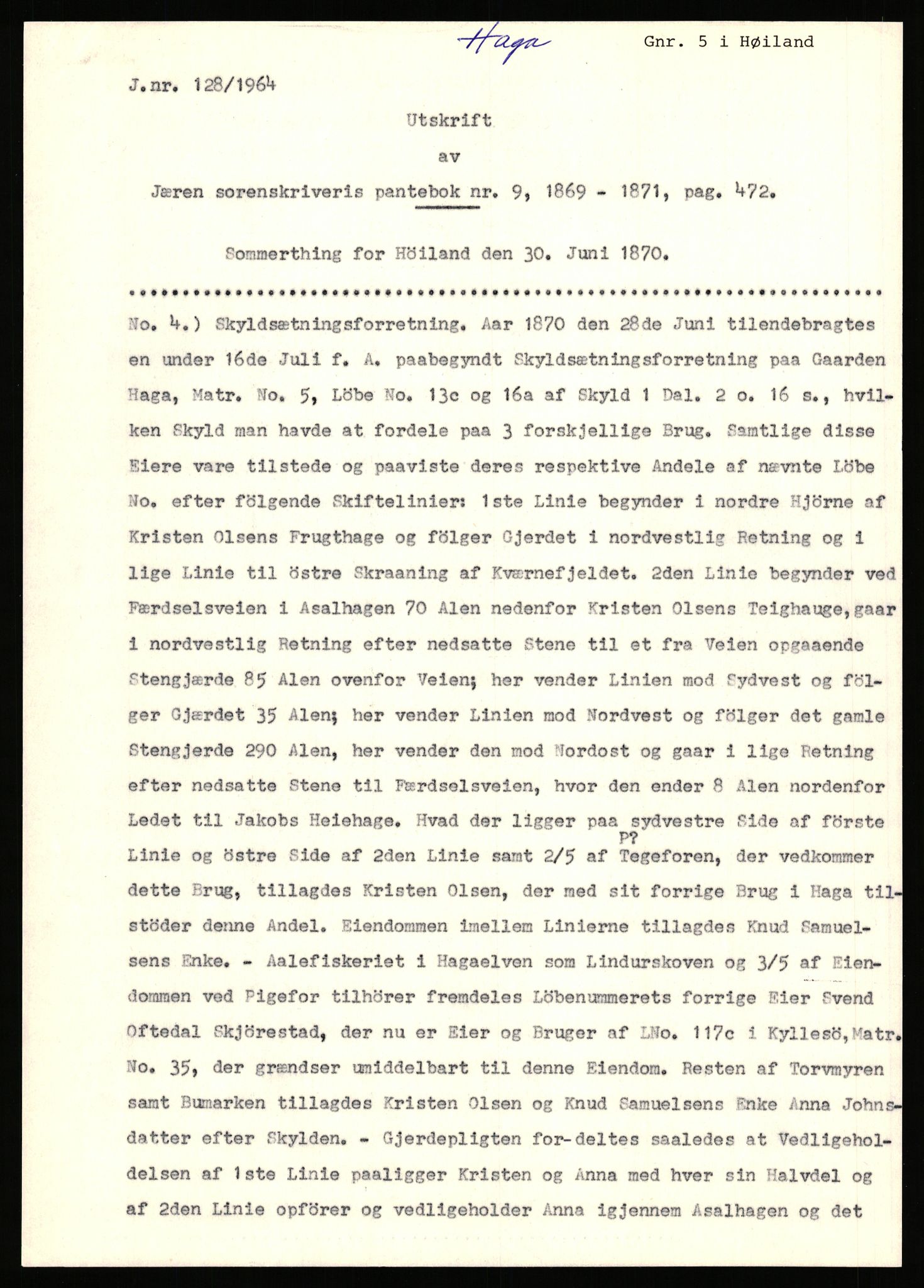 Statsarkivet i Stavanger, AV/SAST-A-101971/03/Y/Yj/L0028: Avskrifter sortert etter gårdsnavn: Gudla - Haga i Håland, 1750-1930, p. 552