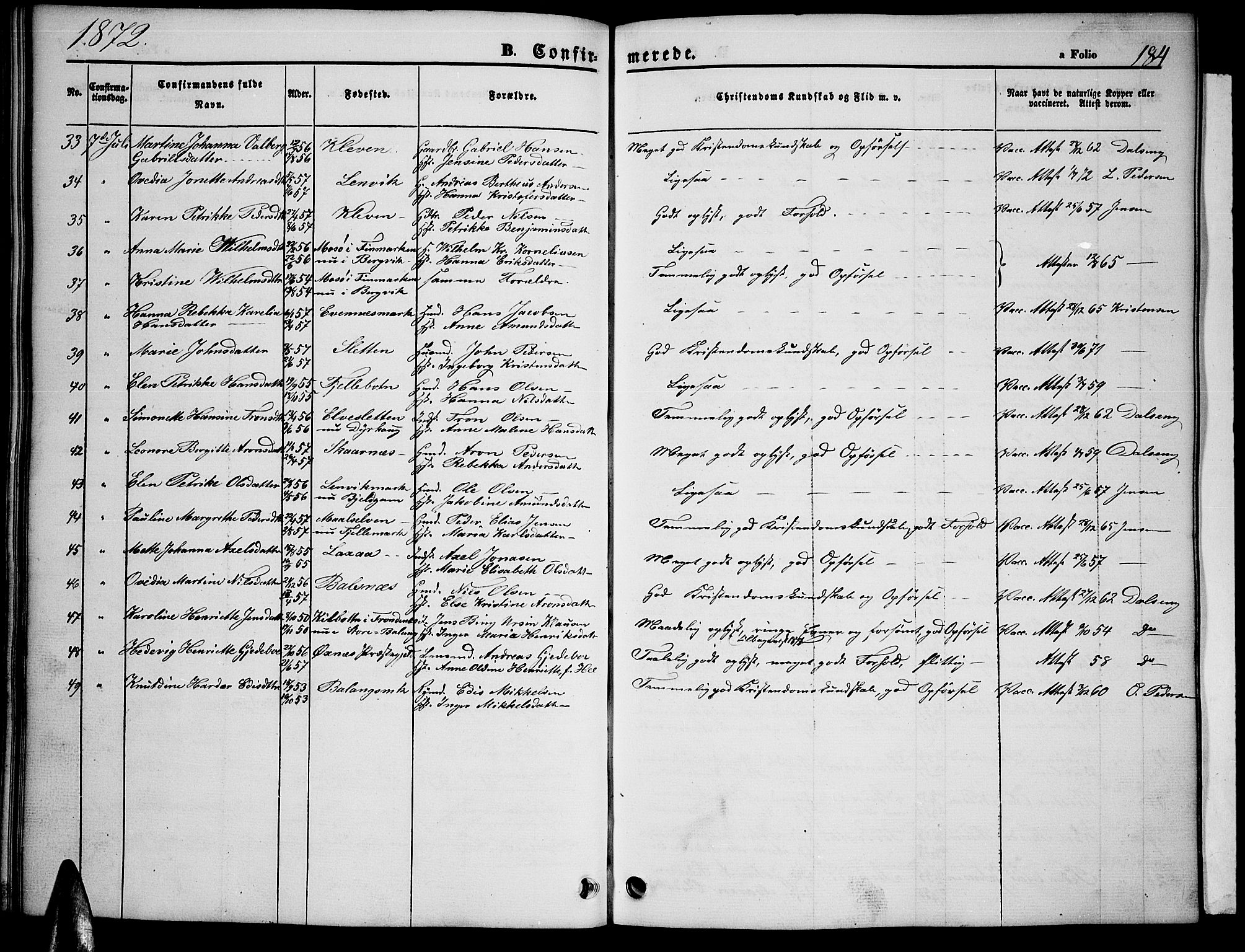 Ministerialprotokoller, klokkerbøker og fødselsregistre - Nordland, SAT/A-1459/863/L0912: Parish register (copy) no. 863C02, 1858-1876, p. 184