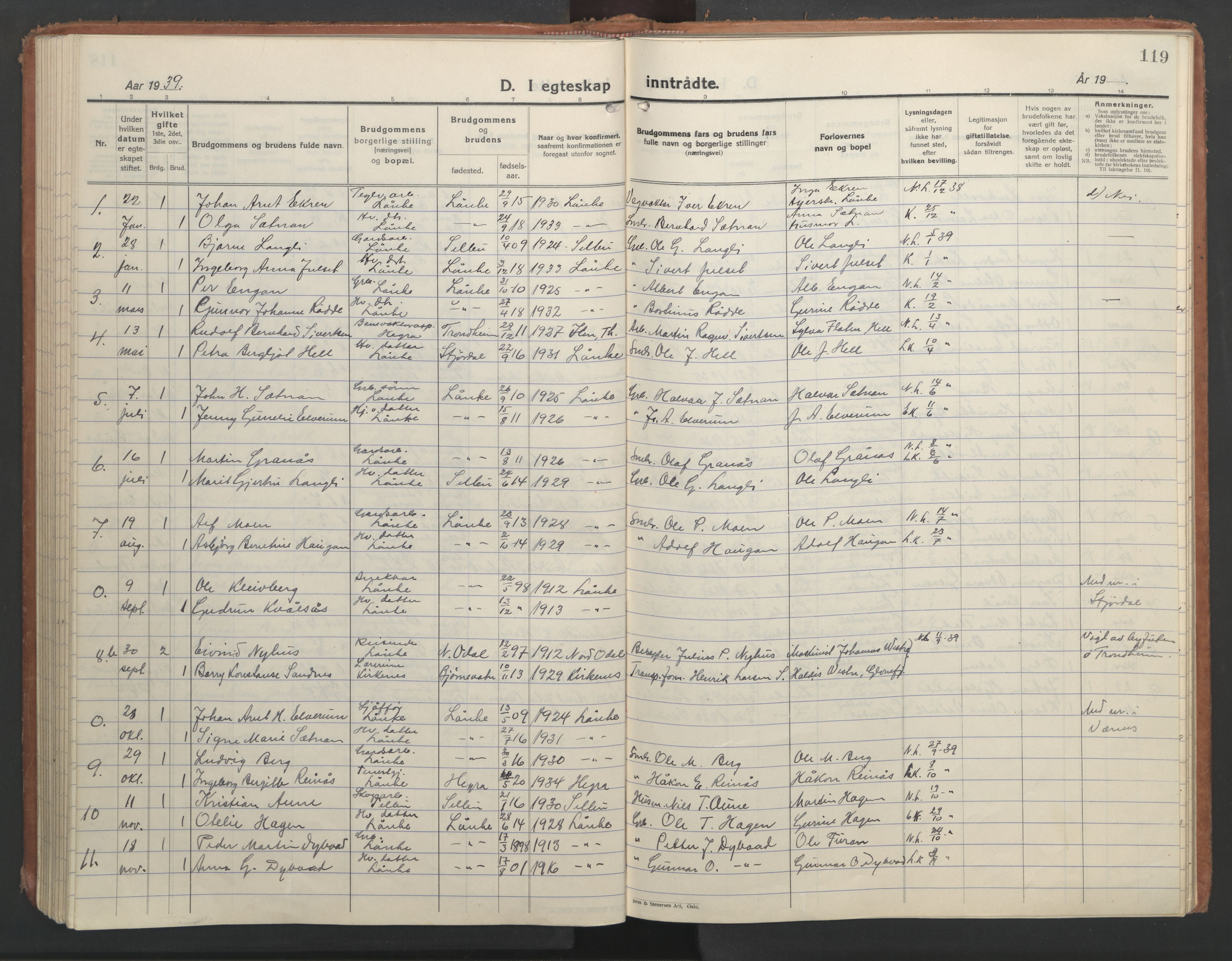 Ministerialprotokoller, klokkerbøker og fødselsregistre - Nord-Trøndelag, SAT/A-1458/710/L0097: Parish register (copy) no. 710C02, 1925-1955, p. 119
