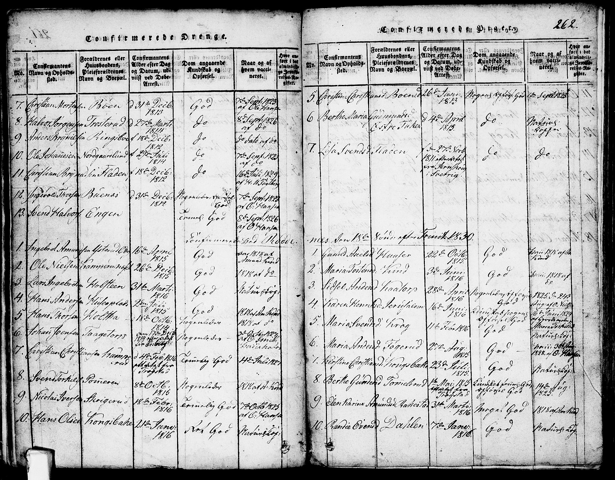 Rødenes prestekontor Kirkebøker, AV/SAO-A-2005/G/Ga/L0001: Parish register (copy) no.  I 1, 1814-1841, p. 262