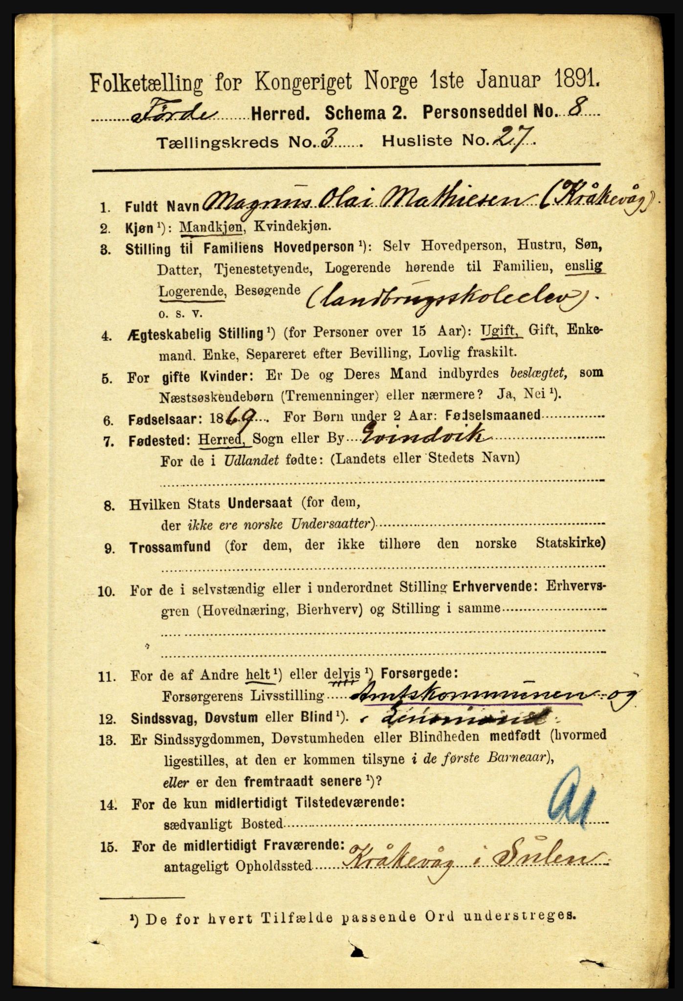 RA, 1891 census for 1432 Førde, 1891, p. 989