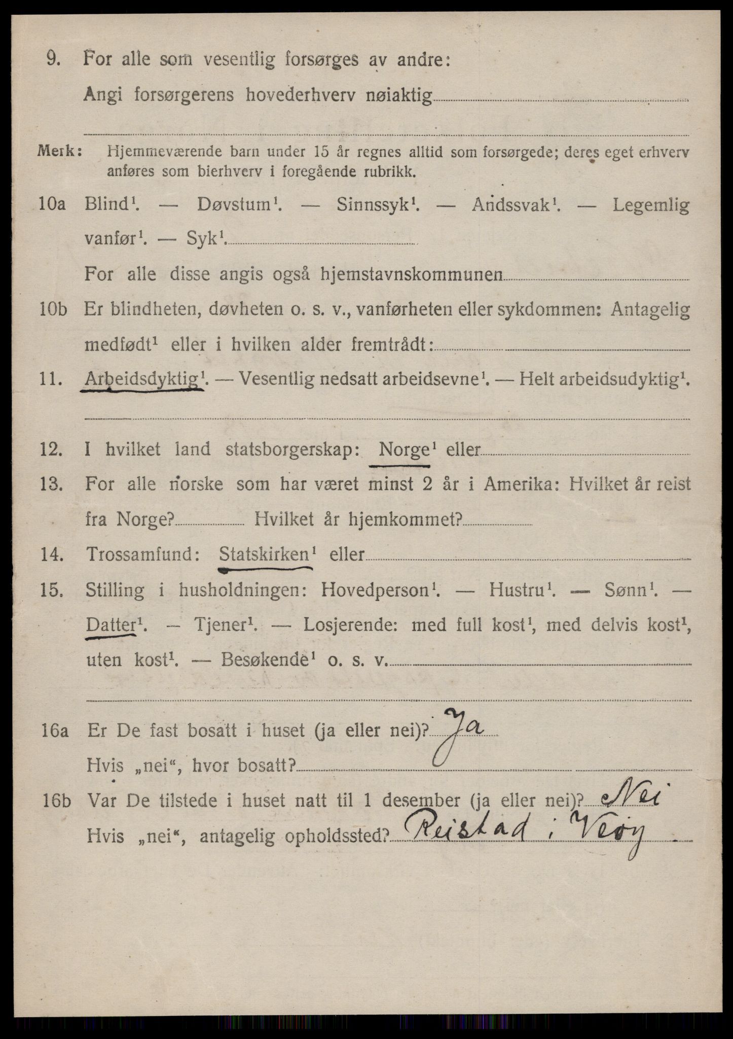SAT, 1920 census for Vestnes, 1920, p. 1898