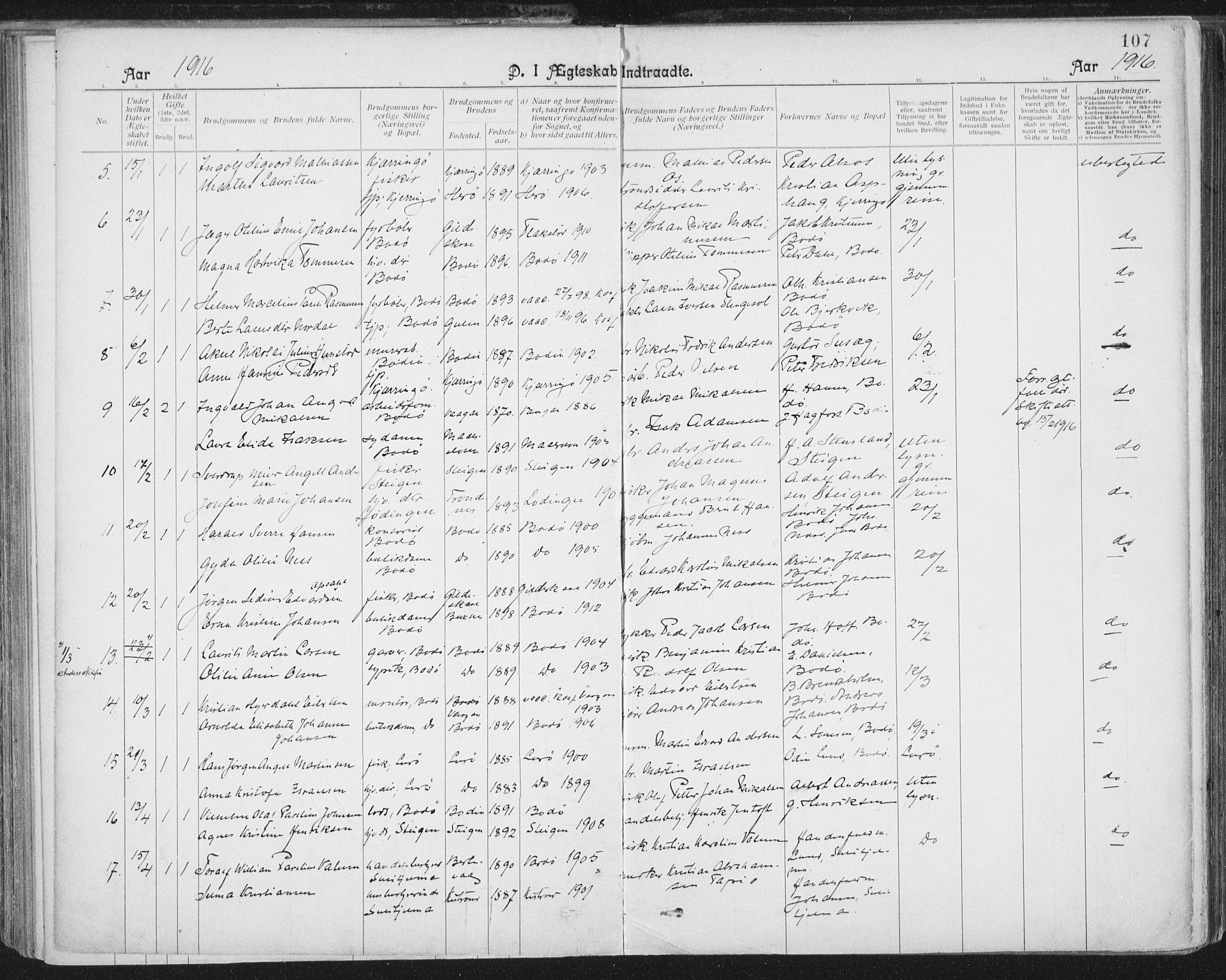 Ministerialprotokoller, klokkerbøker og fødselsregistre - Nordland, AV/SAT-A-1459/801/L0012: Parish register (official) no. 801A12, 1900-1916, p. 107